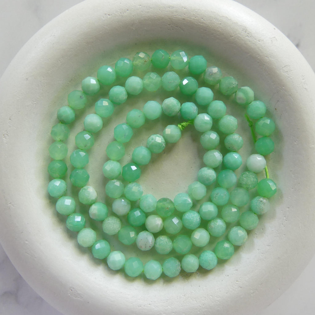 4mm Chrysoprase Faceted Beads 15" Mint Green Genuine Gemstone Beads Pastel Green Crystal Beads for Jewelry Making Beading Craft Gift Beads