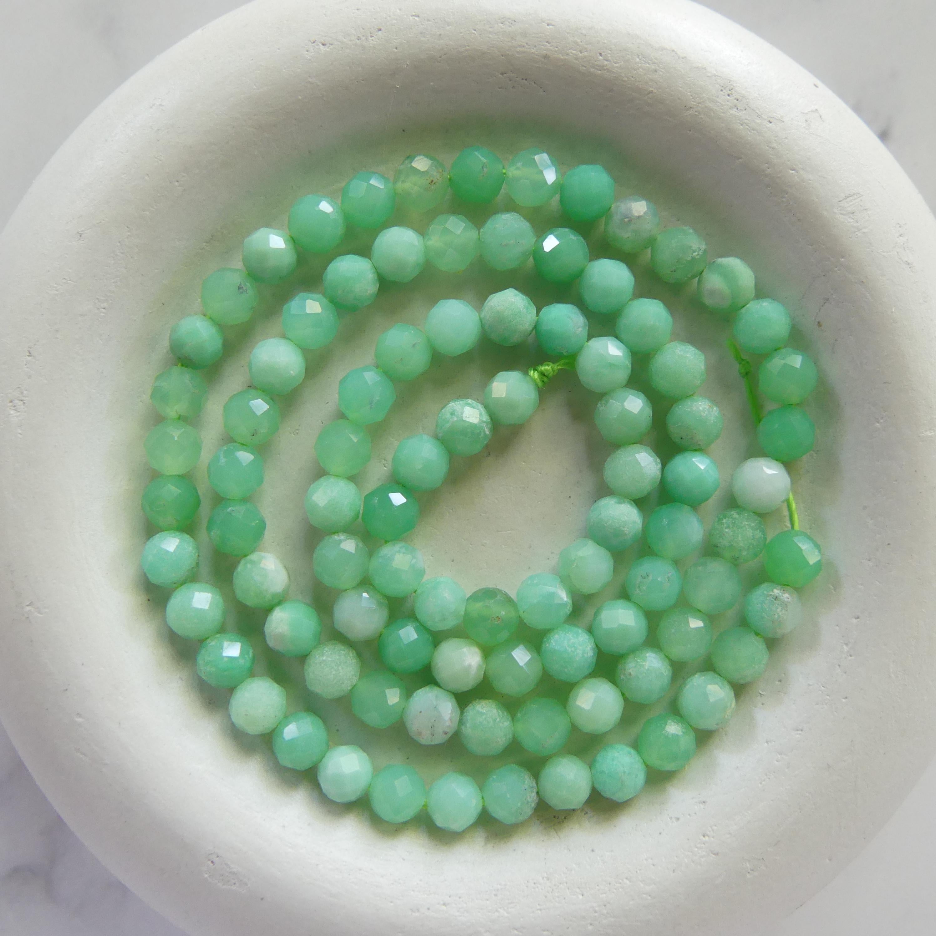 4mm Chrysoprase Faceted Beads 15" Mint Green Genuine Gemstone Beads Pastel Green Crystal Beads for Jewelry Making Beading Craft Gift Beads