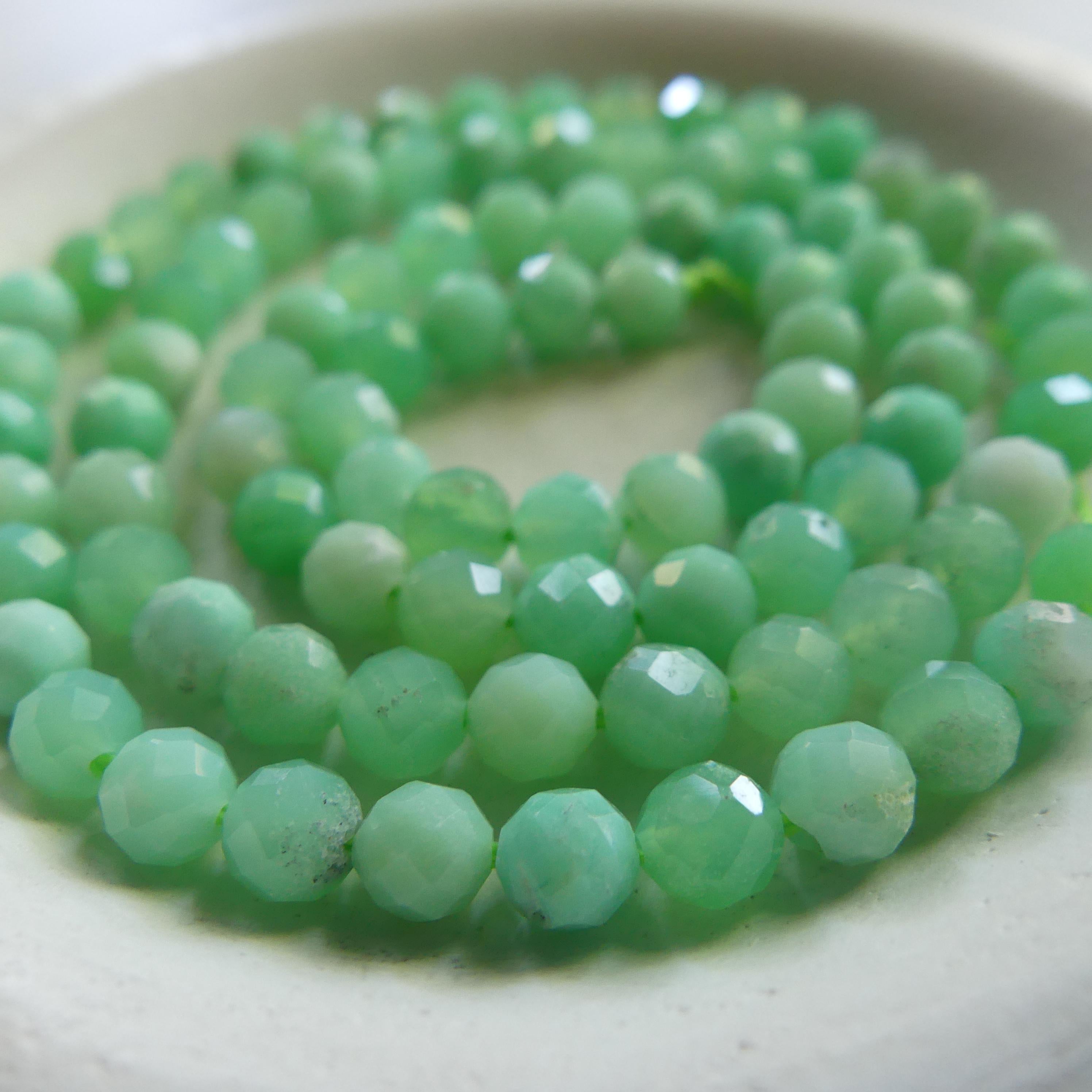4mm Chrysoprase Faceted Beads 15" Mint Green Genuine Gemstone Beads Pastel Green Crystal Beads for Jewelry Making Beading Craft Gift Beads