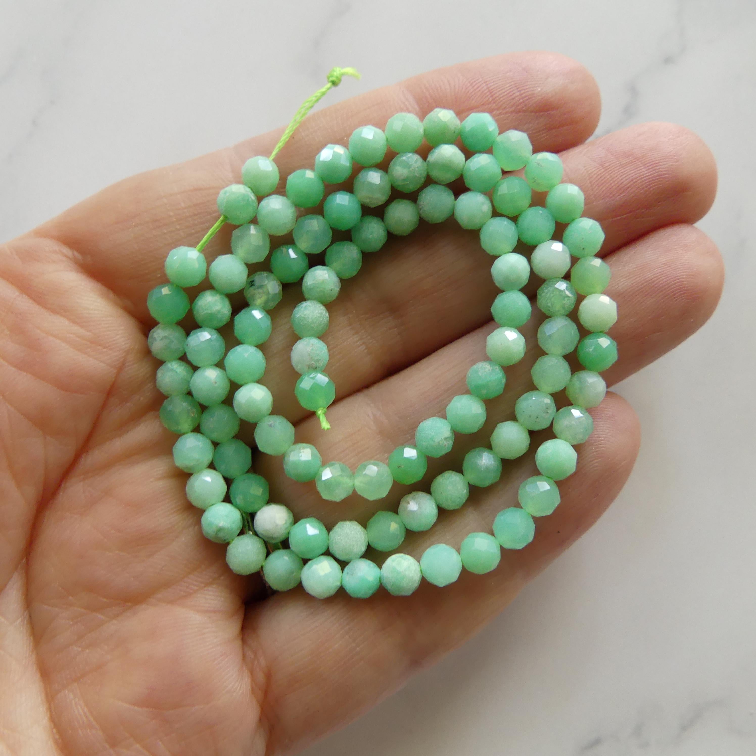 4mm Chrysoprase Faceted Beads 15" Mint Green Genuine Gemstone Beads Pastel Green Crystal Beads for Jewelry Making Beading Craft Gift Beads