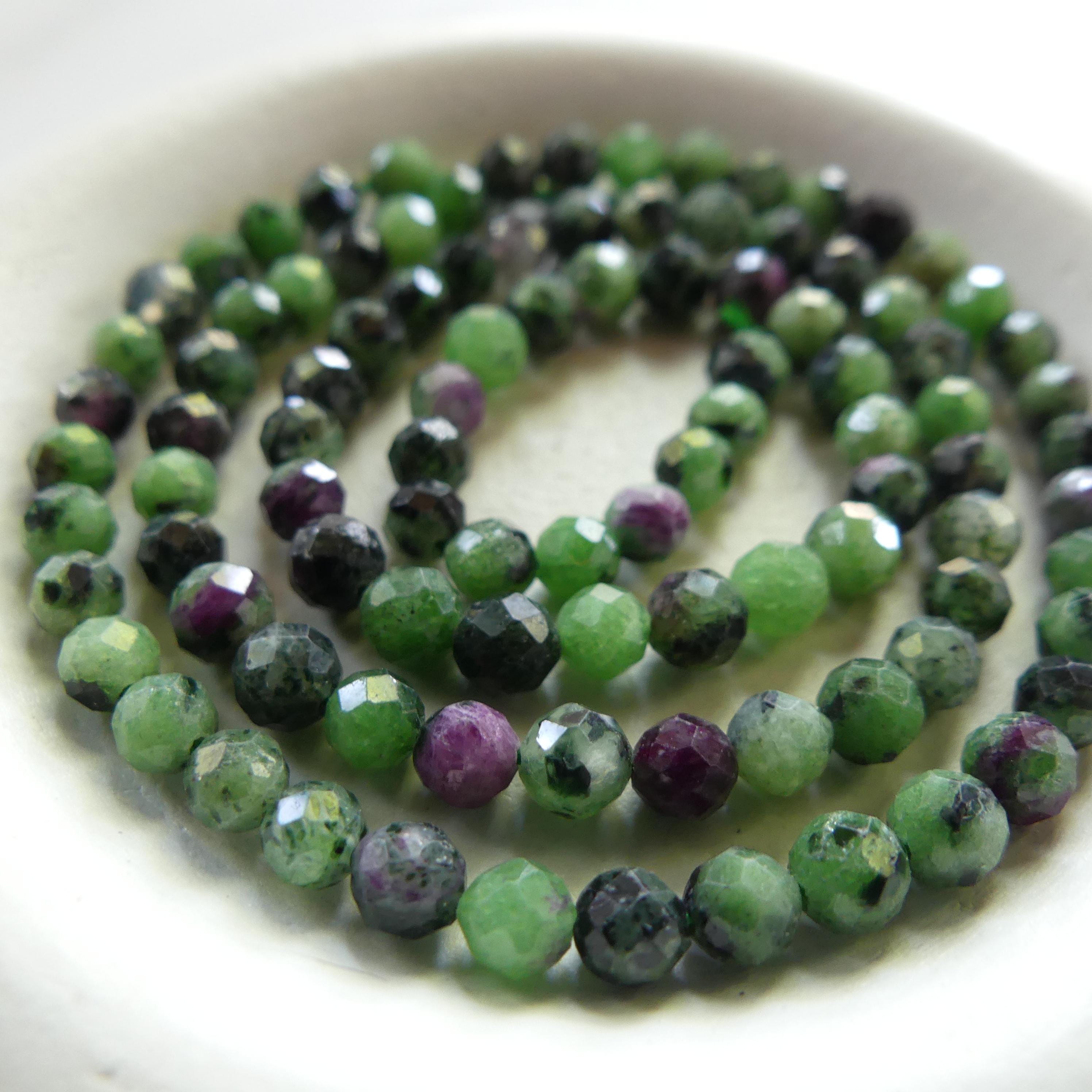 4mm Natural Ruby Zoisite Micro Faceted Beads Genuine Small Green Beads 15" Gemstone Beads for Jewelry Making Beading Gift for Crafter