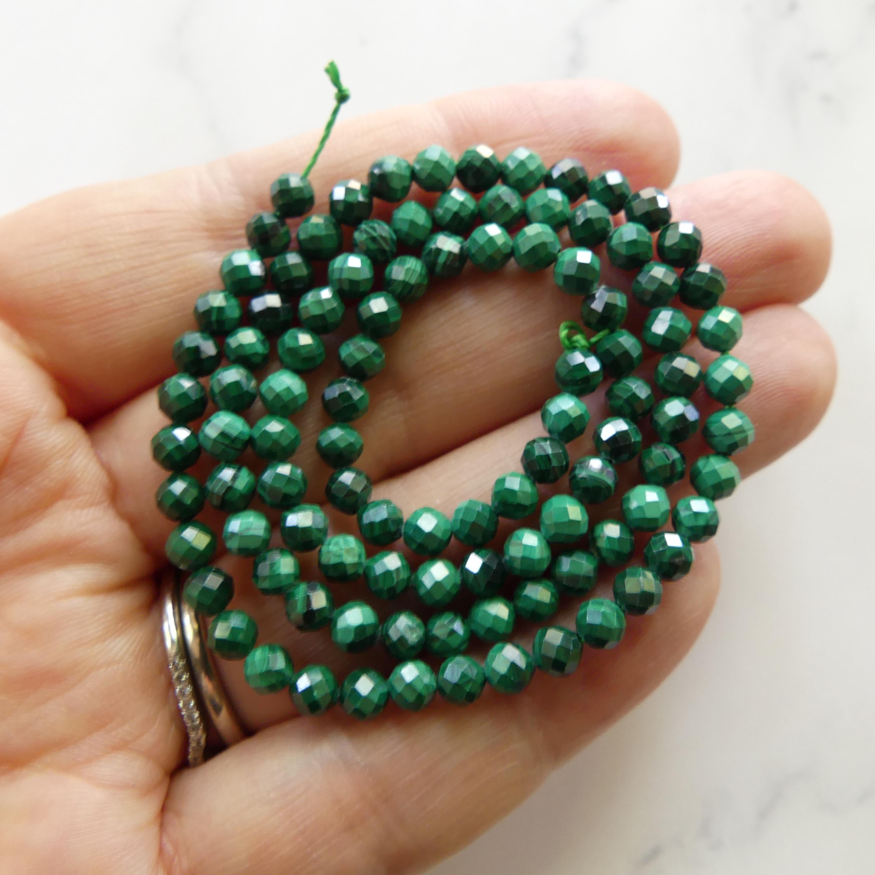 4mm Malachite Faceted Beads 15" Vivid Green Malachite Gemstone Beads for Jewelry Making Beading Gift Crafter