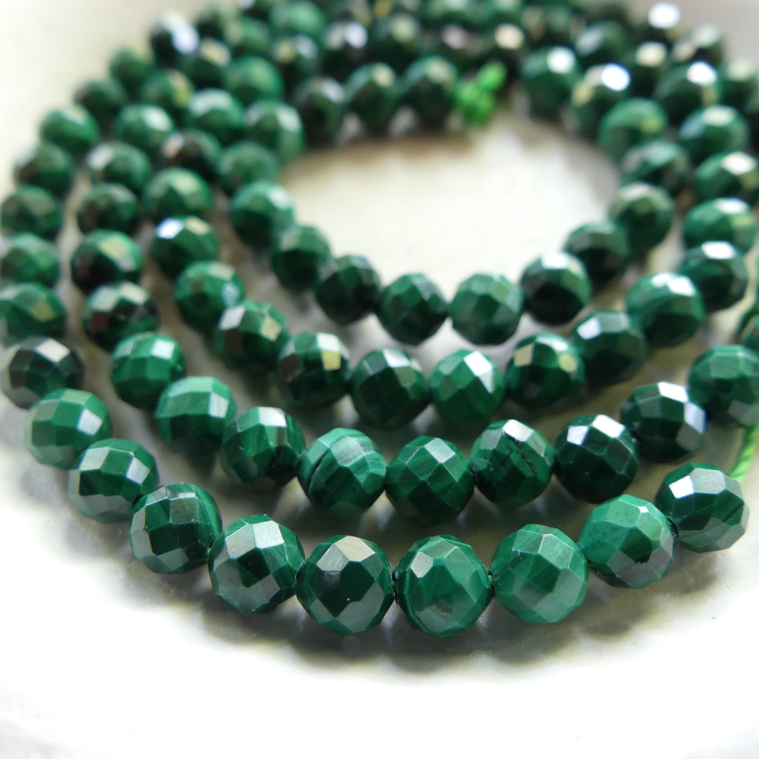 4mm Malachite Faceted Beads 15" Vivid Green Malachite Gemstone Beads for Jewelry Making Beading Gift Crafter