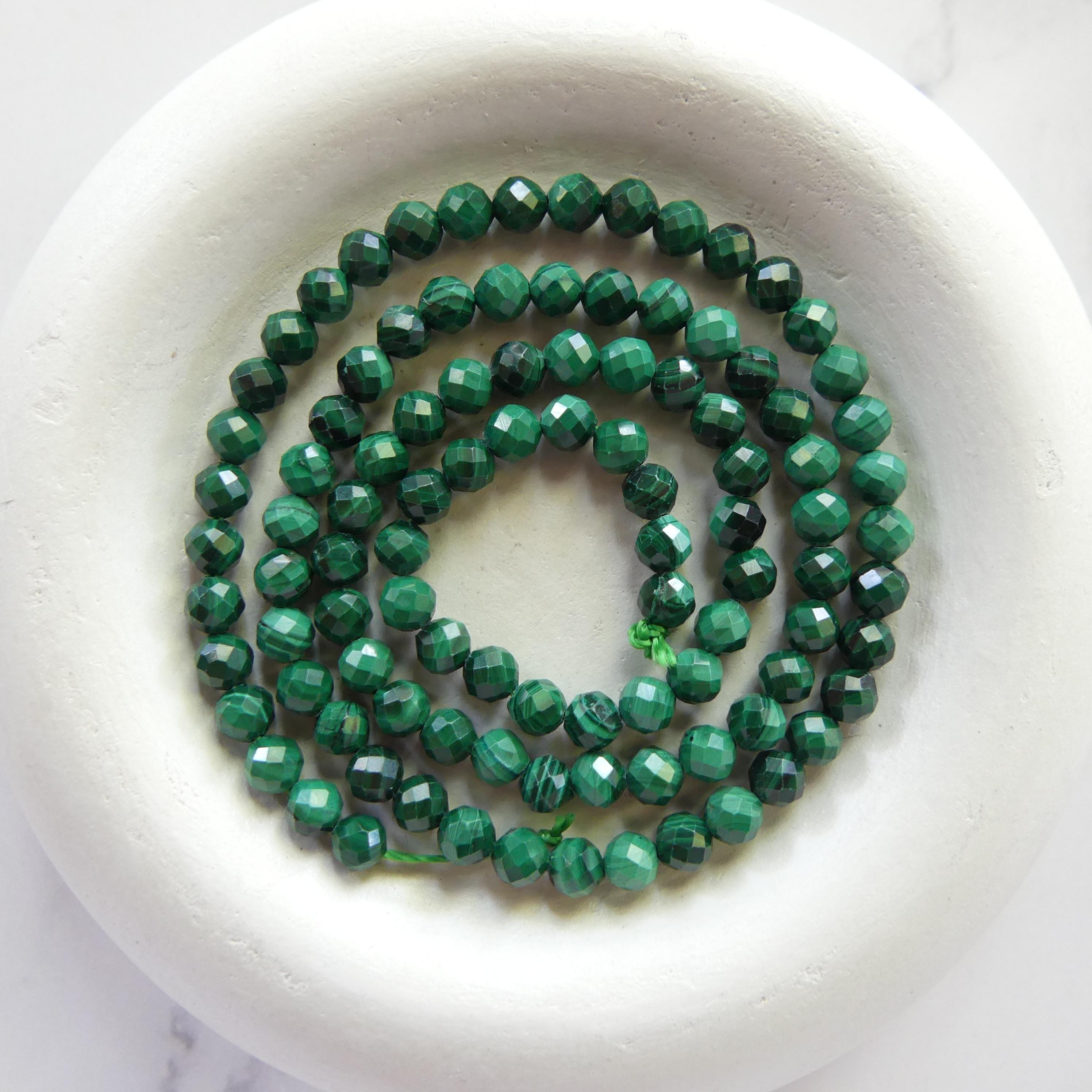 4mm Malachite Faceted Beads 15" Vivid Green Malachite Gemstone Beads for Jewelry Making Beading Gift Crafter