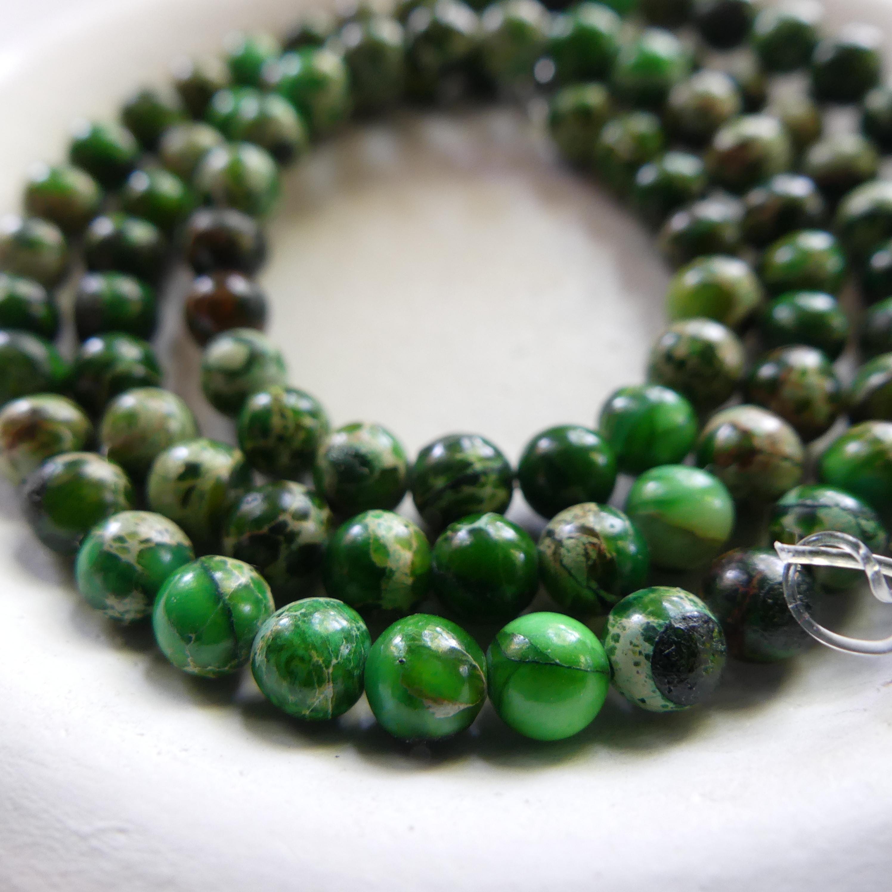 4mm 5mm Green Jasper Beads Smooth Genuine Green Sea Sediment Jasper Turquoise Beads 15" Gemstone Beads Jewelry Making Beading Gift Crafter