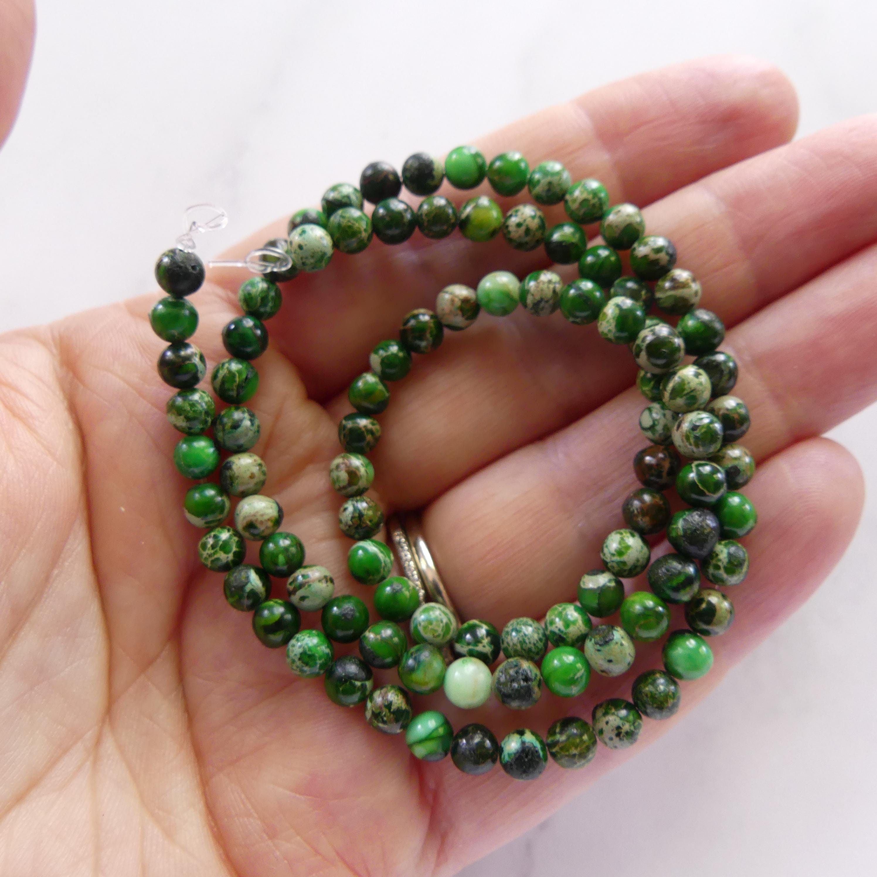 4mm 5mm Green Jasper Beads Smooth Genuine Green Sea Sediment Jasper Turquoise Beads 15" Gemstone Beads Jewelry Making Beading Gift Crafter