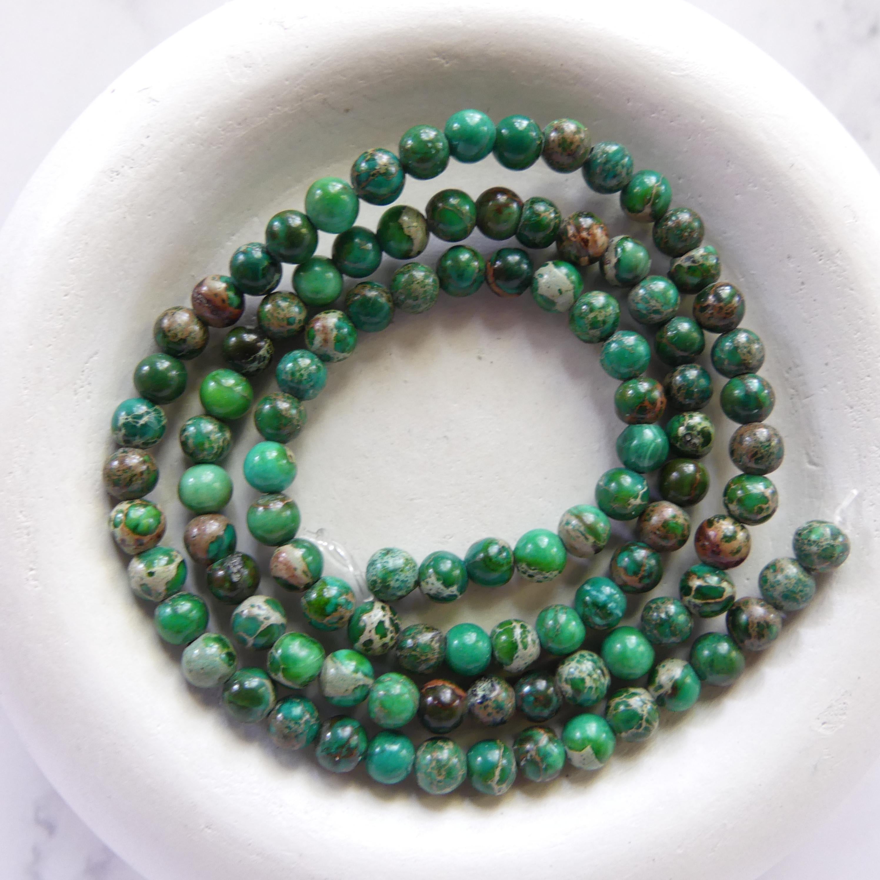 4mm Green Jasper Beads Smooth Genuine Green Sea Sediment Jasper Turquoise Beads 15" Gemstone Beads Jewelry Making Beading Gift Crafter
