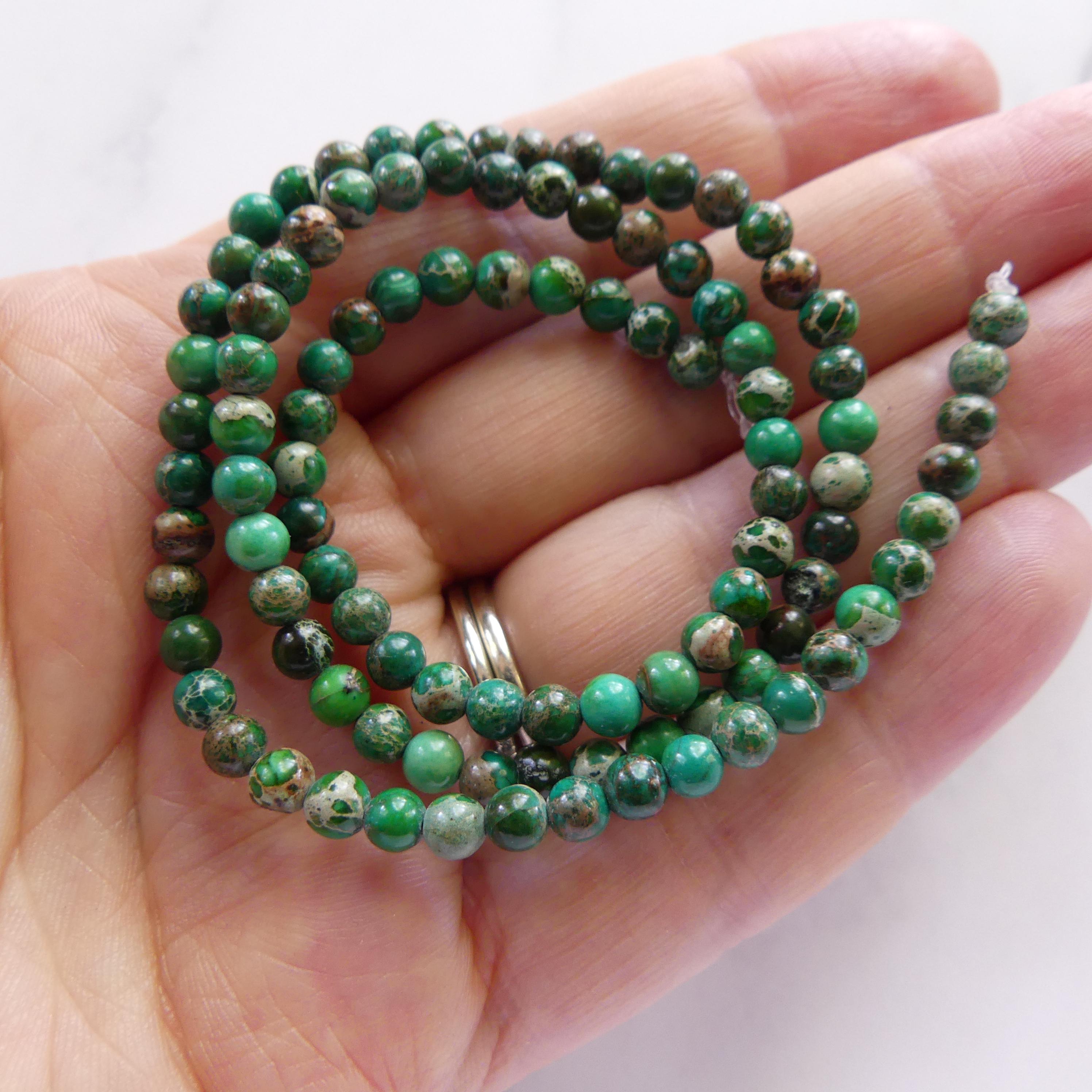 4mm Green Jasper Beads Smooth Genuine Green Sea Sediment Jasper Turquoise Beads 15" Gemstone Beads Jewelry Making Beading Gift Crafter