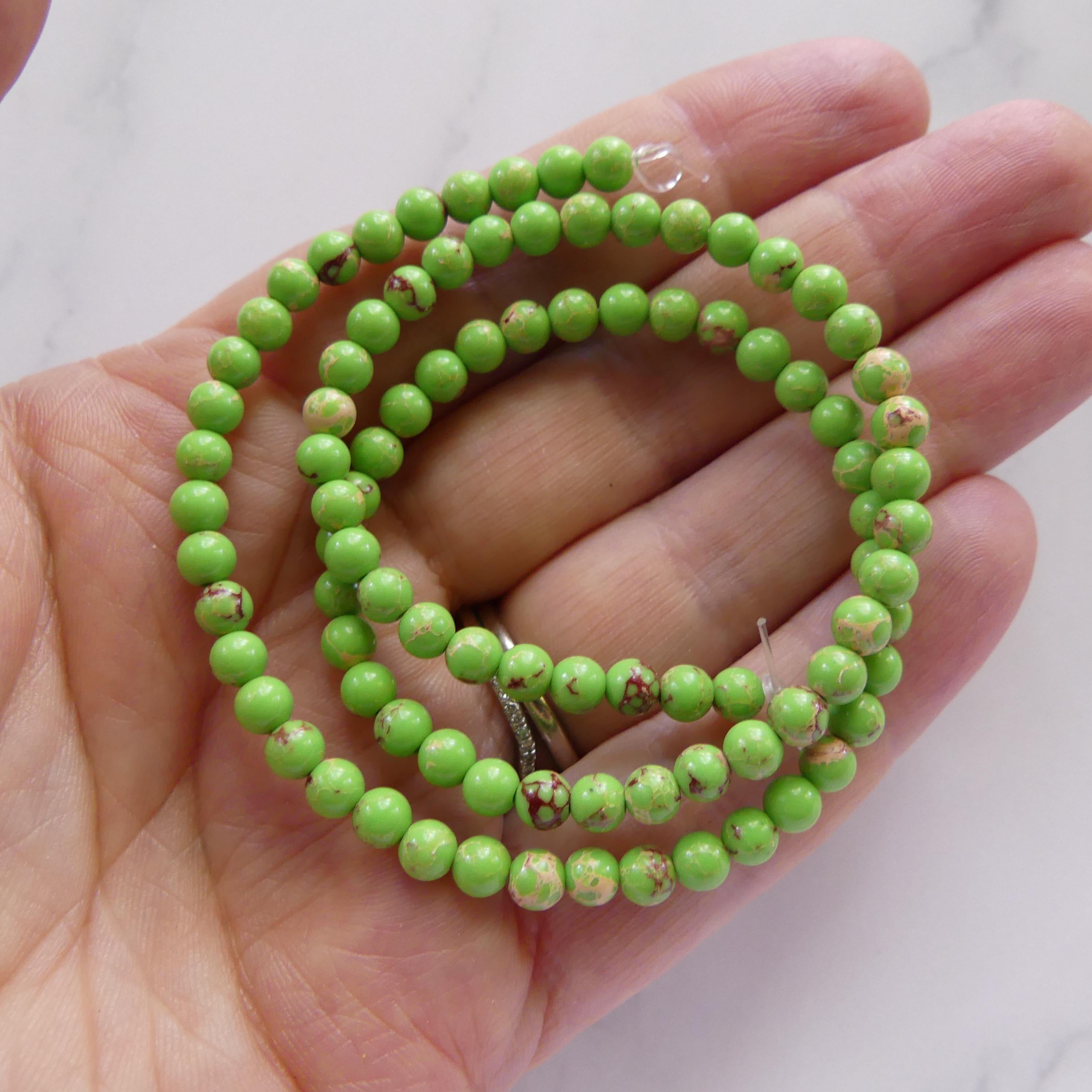 4mm Green Jasper Beads Smooth Genuine Lime Green Sea Sediment Jasper Turquoise Beads 15" Gemstone Beads Jewelry Making Beading Gift Crafter
