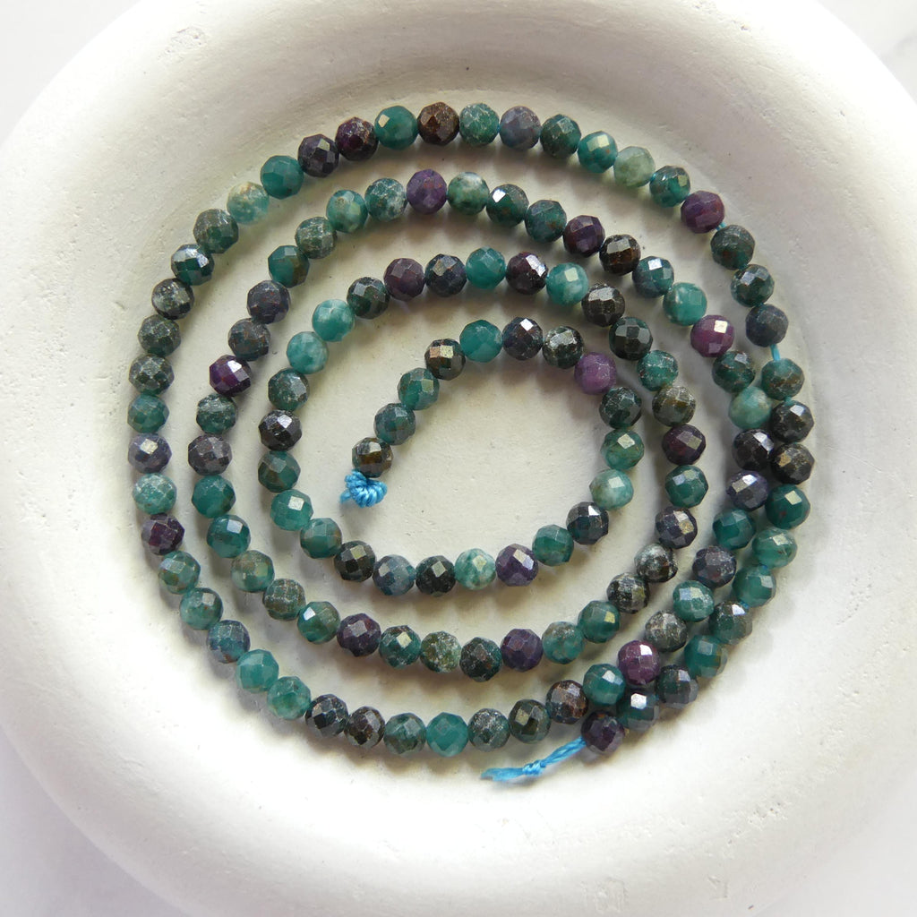 3mm Natural Ruby in Verdite Faceted Fluorescent Ruby Beads Genuine Small Beads 15" Gemstone Beads Jewelry Making Beading Gift for Crafter