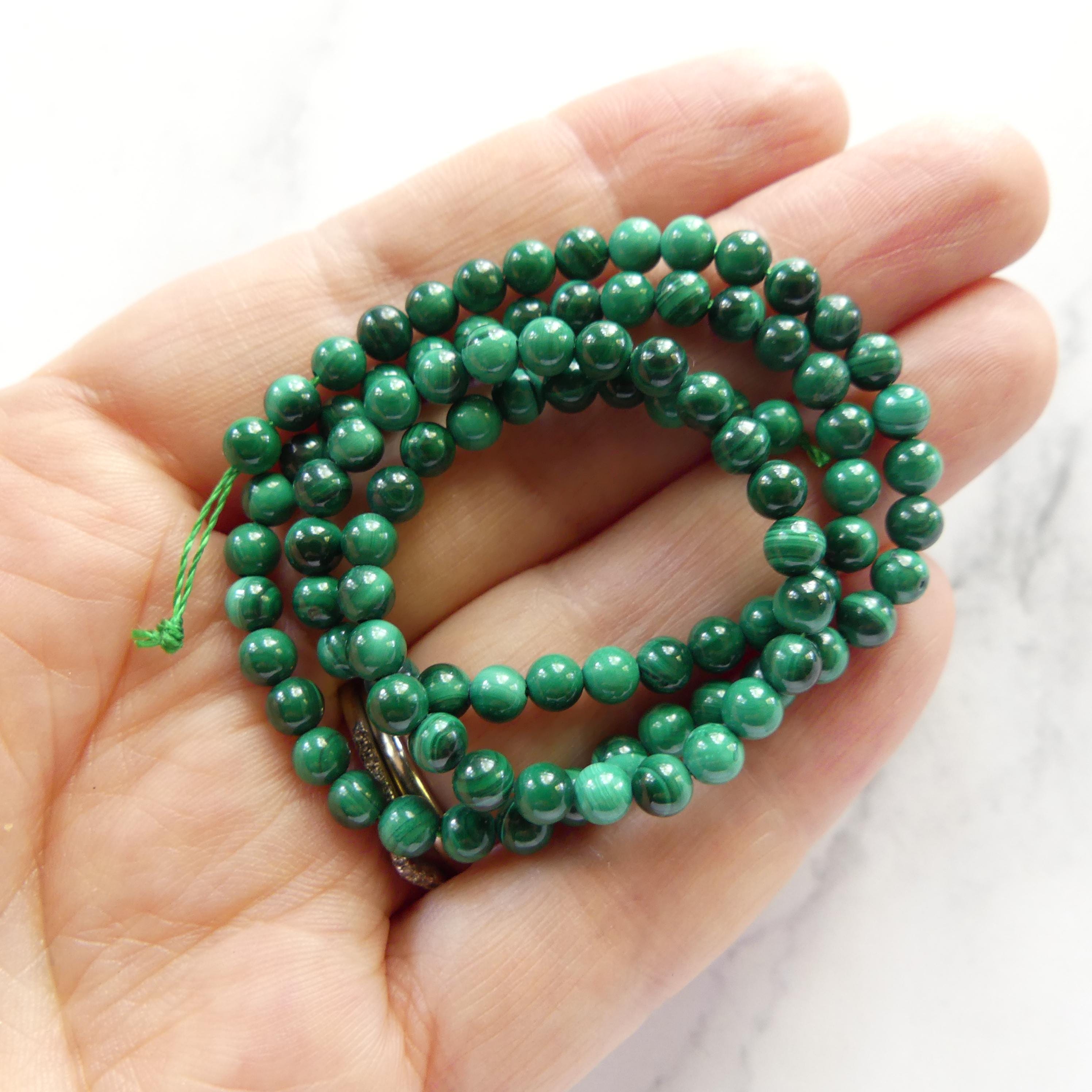 4mm Malachite Beads Smooth 15" Vivid Green Malachite Gemstone Beads for Jewelry Making Beading Gift Crafter