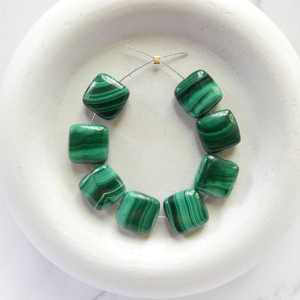 10mm Malachite Beads Flat Square Smooth 8pcs Vivid Green Malachite Gemstone Cushion Beads Jewelry Making DIY Earrings Beading Supply