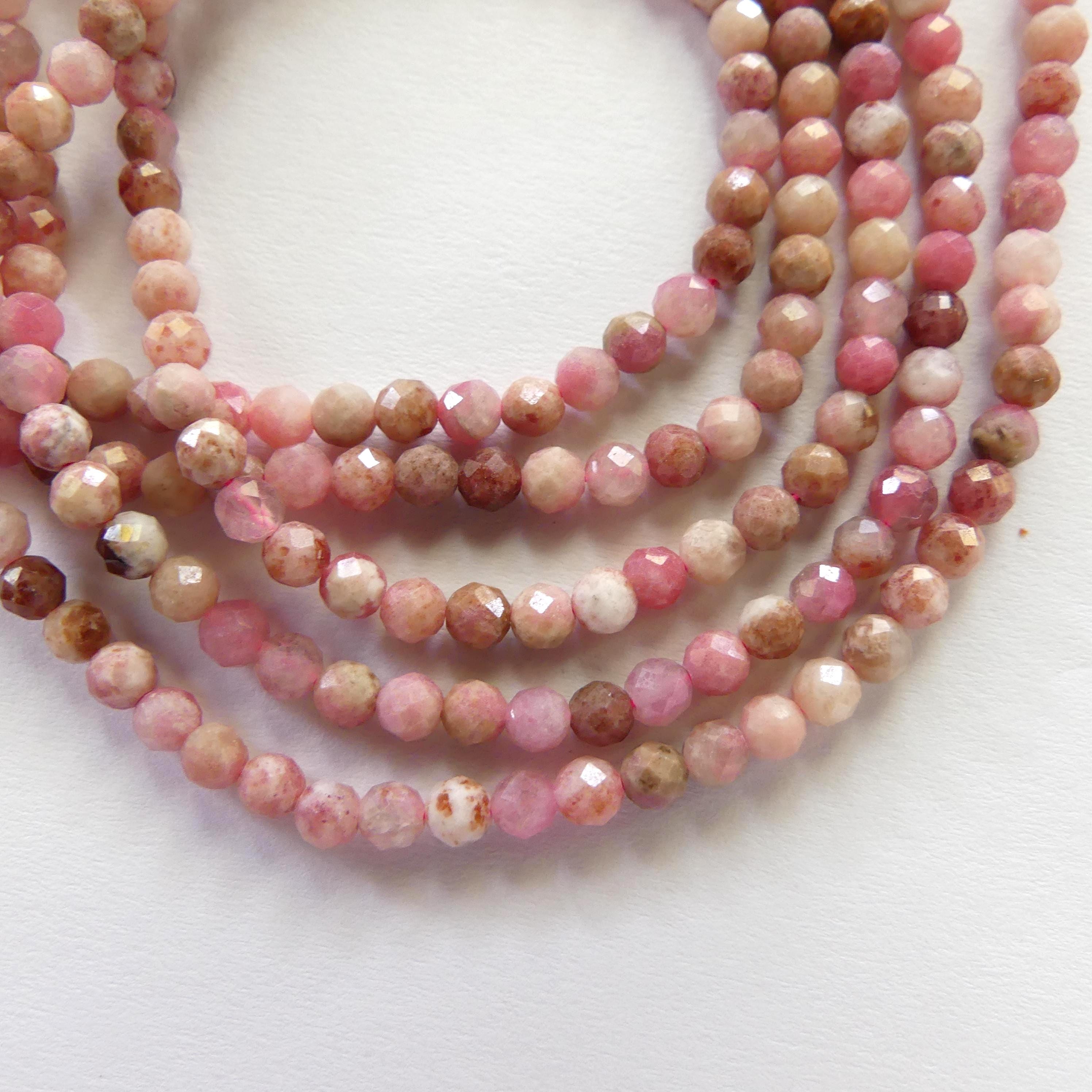 3mm Norwegian Thulite Beads Faceted Genuine Tiny Beads 15" Pink Gemstone Beads for Jewelry Making Beading Craft Gift Seed Beads