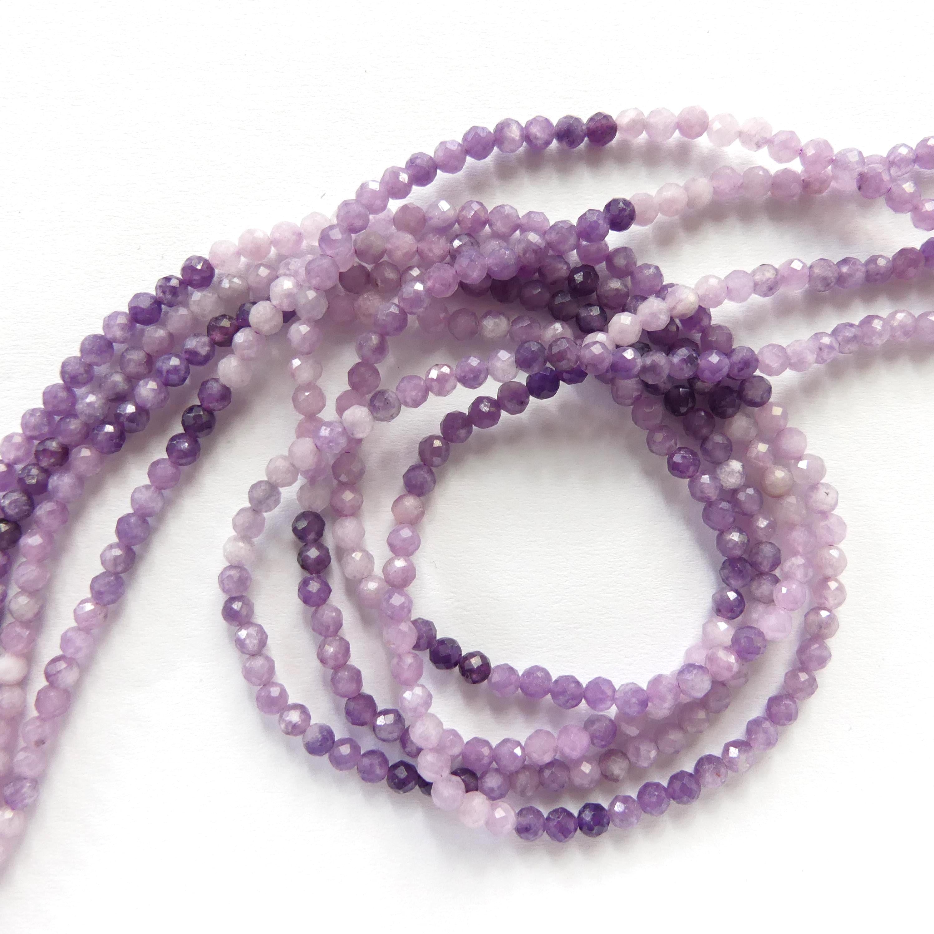 3mm AAA Ombre Lepidolite Micro Faceted Beads Genuine Lepidolite Beads 15" Sparkly Gemstone Beads for Jewelry Making