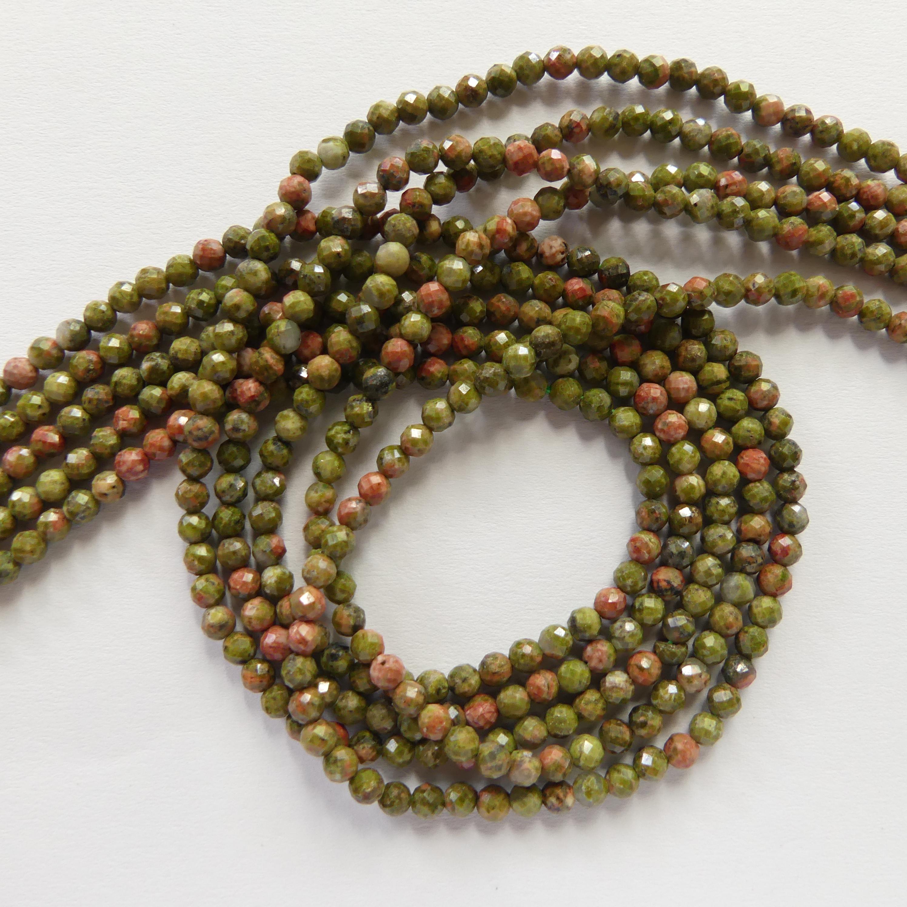 3mm Unakite Faceted Beads 15" Green Orange Genuine Gemstone Beads for Jewelry Making Beading Craft Gift DIY Jewelry