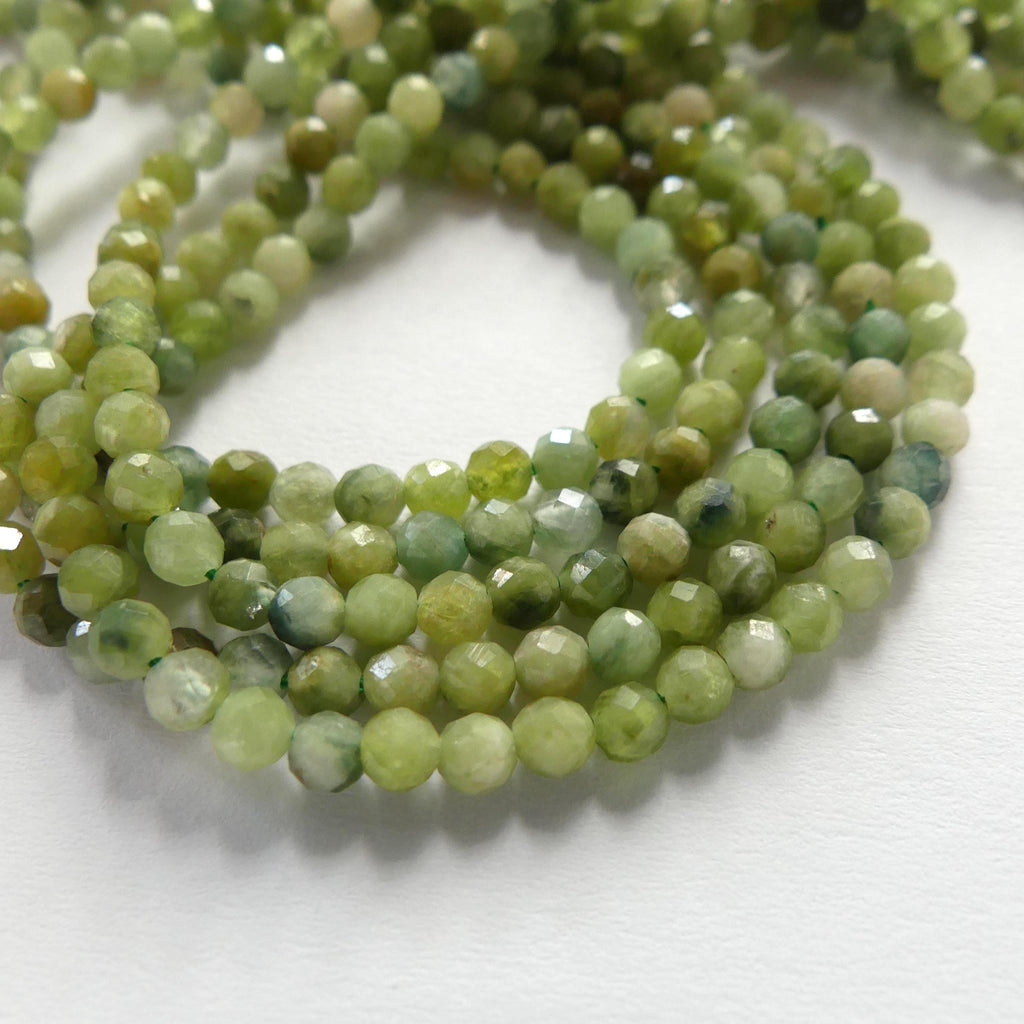 3.5mm Green Tourmaline Micro Faceted Beads 15" Light Green Sparkly Gemstone Beads for Jewelry Making Beading Gift Crafter October Birthstone