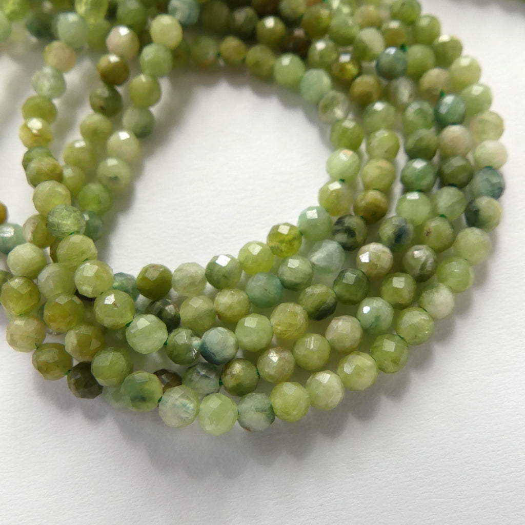 3.5mm Green Tourmaline Micro Faceted Beads 15" Light Green Sparkly Gemstone Beads for Jewelry Making Beading Gift Crafter October Birthstone