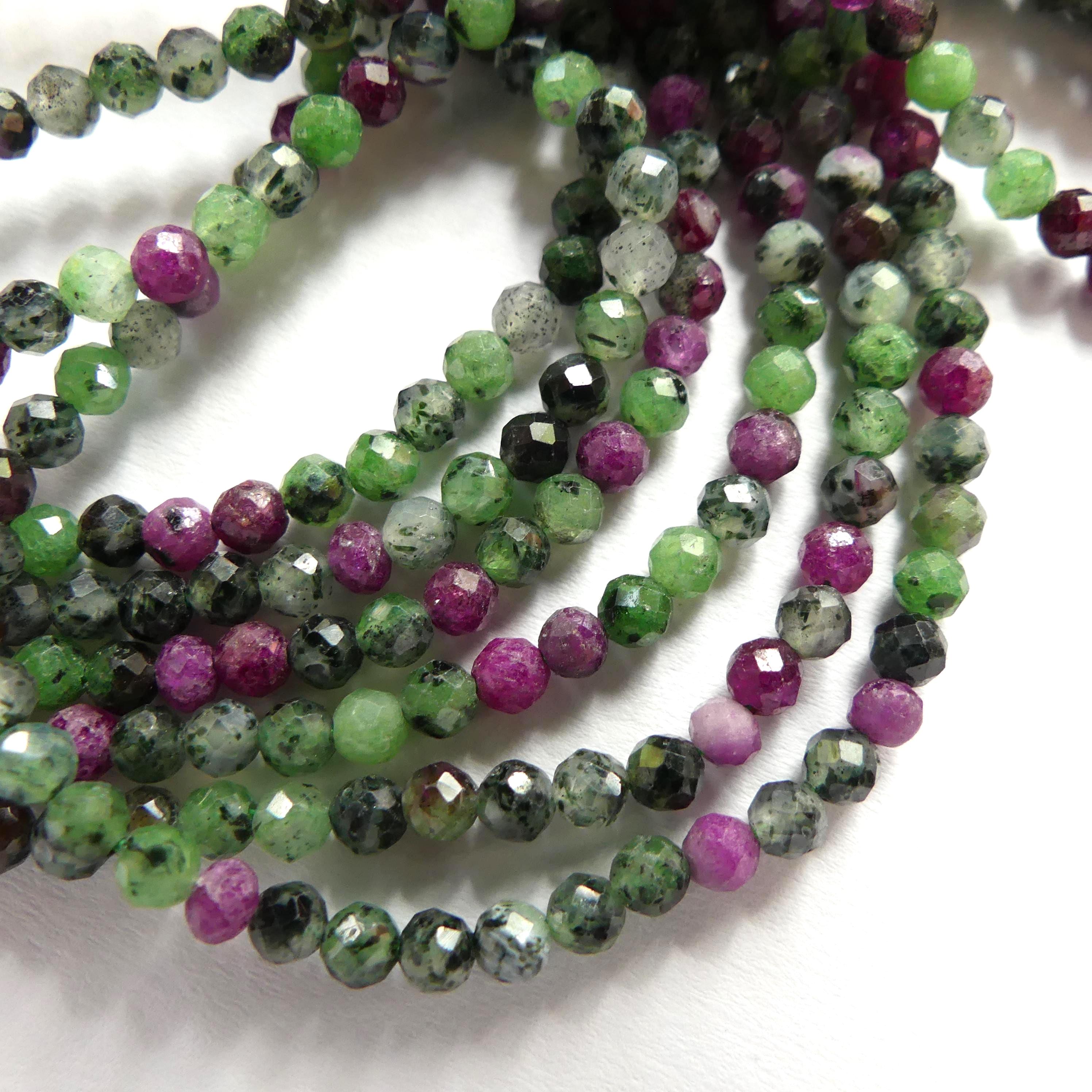 3mm Natural Ruby Zoisite Micro Faceted Beads Genuine Small Green Beads 15" Gemstone Beads for Jewelry Making Beading Gift for Crafter