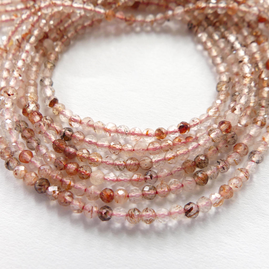 2mm AAA Brown Rutilated Quartz Faceted Beads Genuine Rutile Quartz Beads 15" Sparkly Gemstone Beads for Jewelry Making