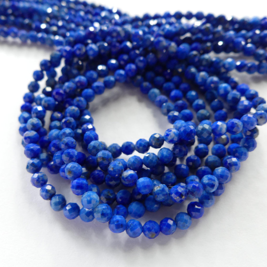 3mm Lapis Lazuli Faceted Beads 15" Selected Light Blue Lapis Gemstone Beads for Jewelry Making Beading Craft Gift Beads September Birthstone