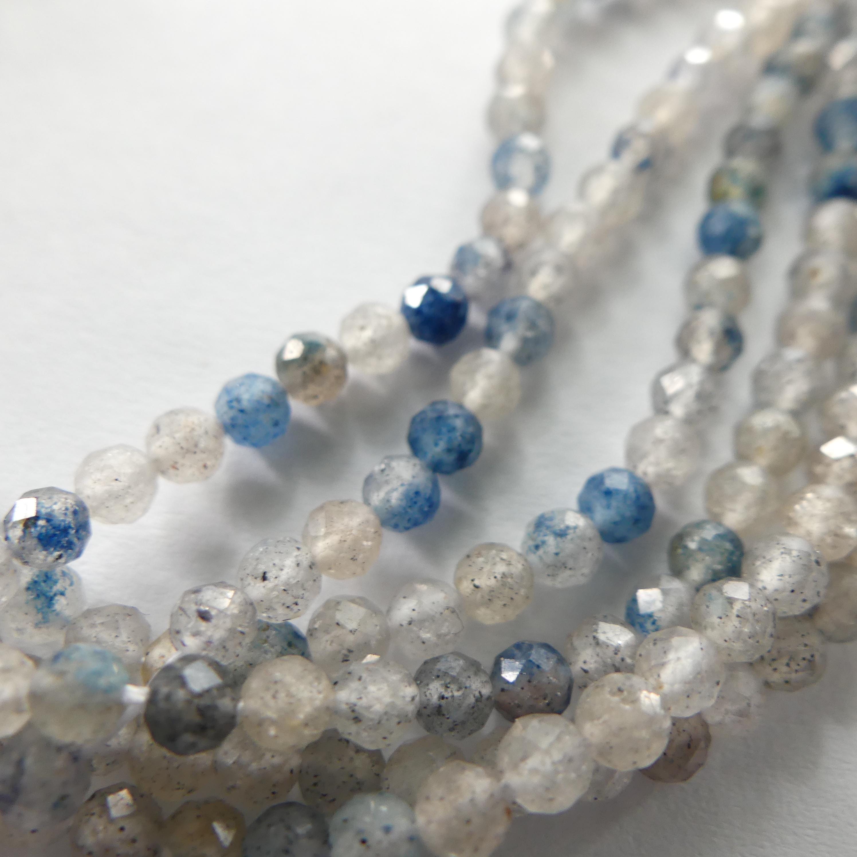 3mm Dumortierite Quartz Micro Faceted Beads Genuine Beads 15" Dumortierite in Clear Quartz Gemstone Beads Beading Crafter Gift