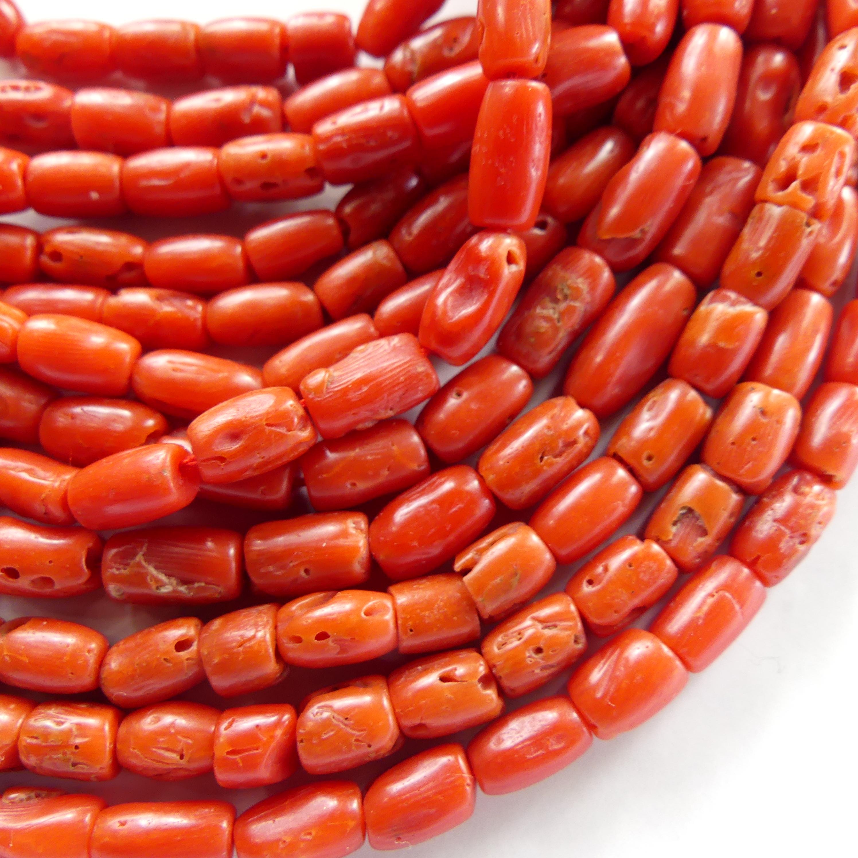 4mm Natural Rough Italian Coral Tube Beads Genuine Raw Red Coral Beads Red Gemstone Beads for Jewelry Making Gift for crafter