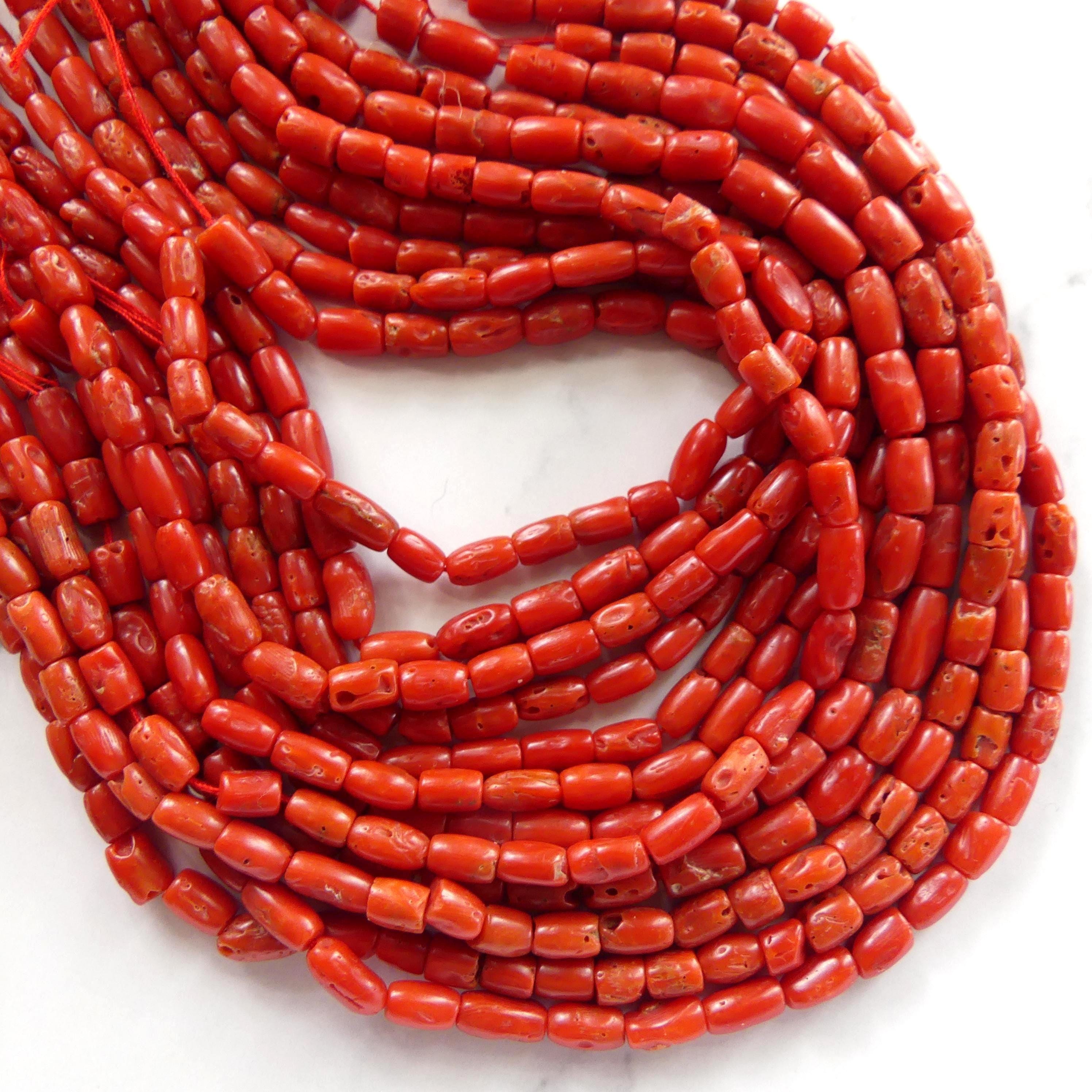 4mm Natural Rough Italian Coral Tube Beads Genuine Raw Red Coral Beads Red Gemstone Beads for Jewelry Making Gift for crafter