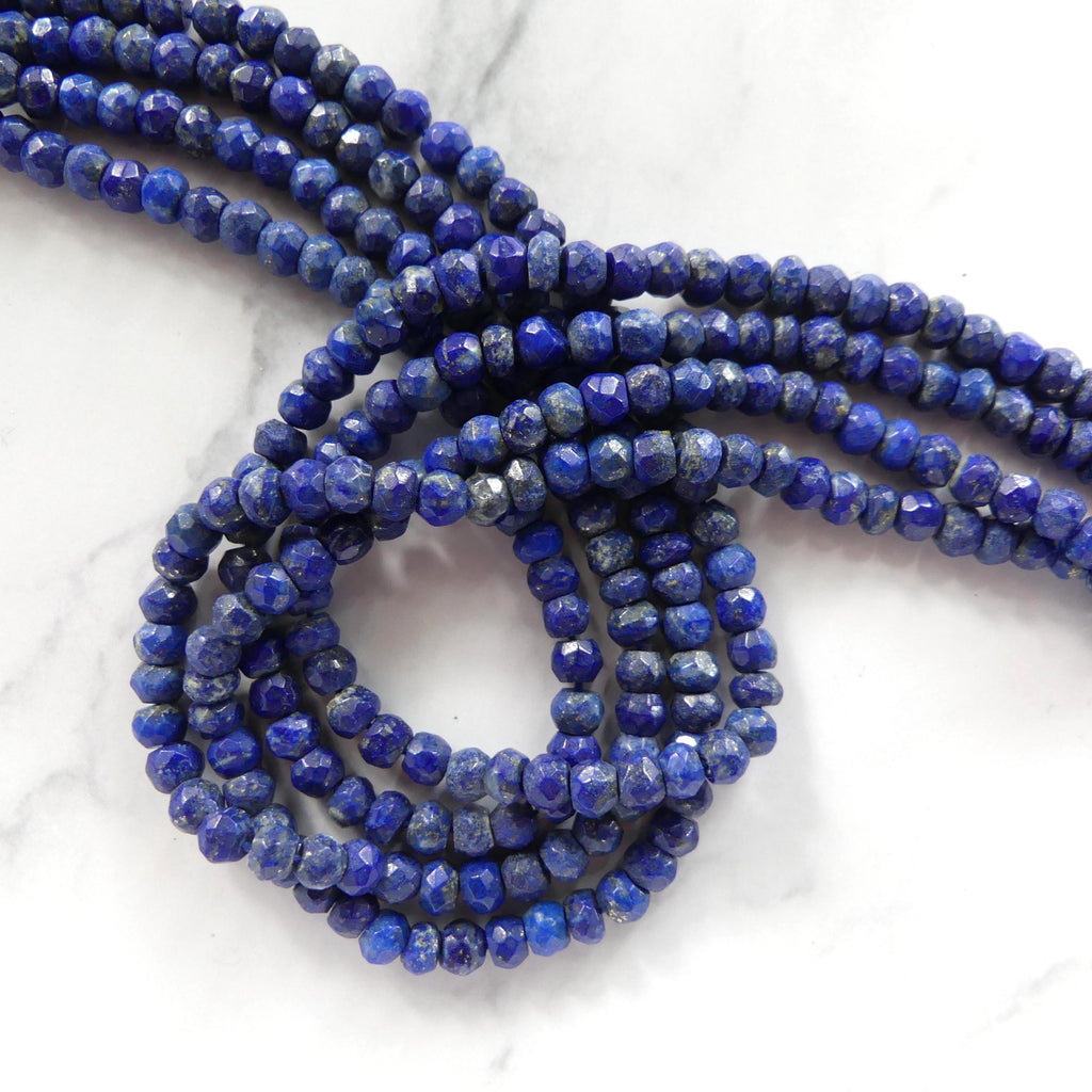 4mm 4.5mm Lapis Lazuli Rondel Beads 12" Blue Hand Faceted Lapis Gemstone Beads for Beading Craft Gift Beads DIY Jewelry Making