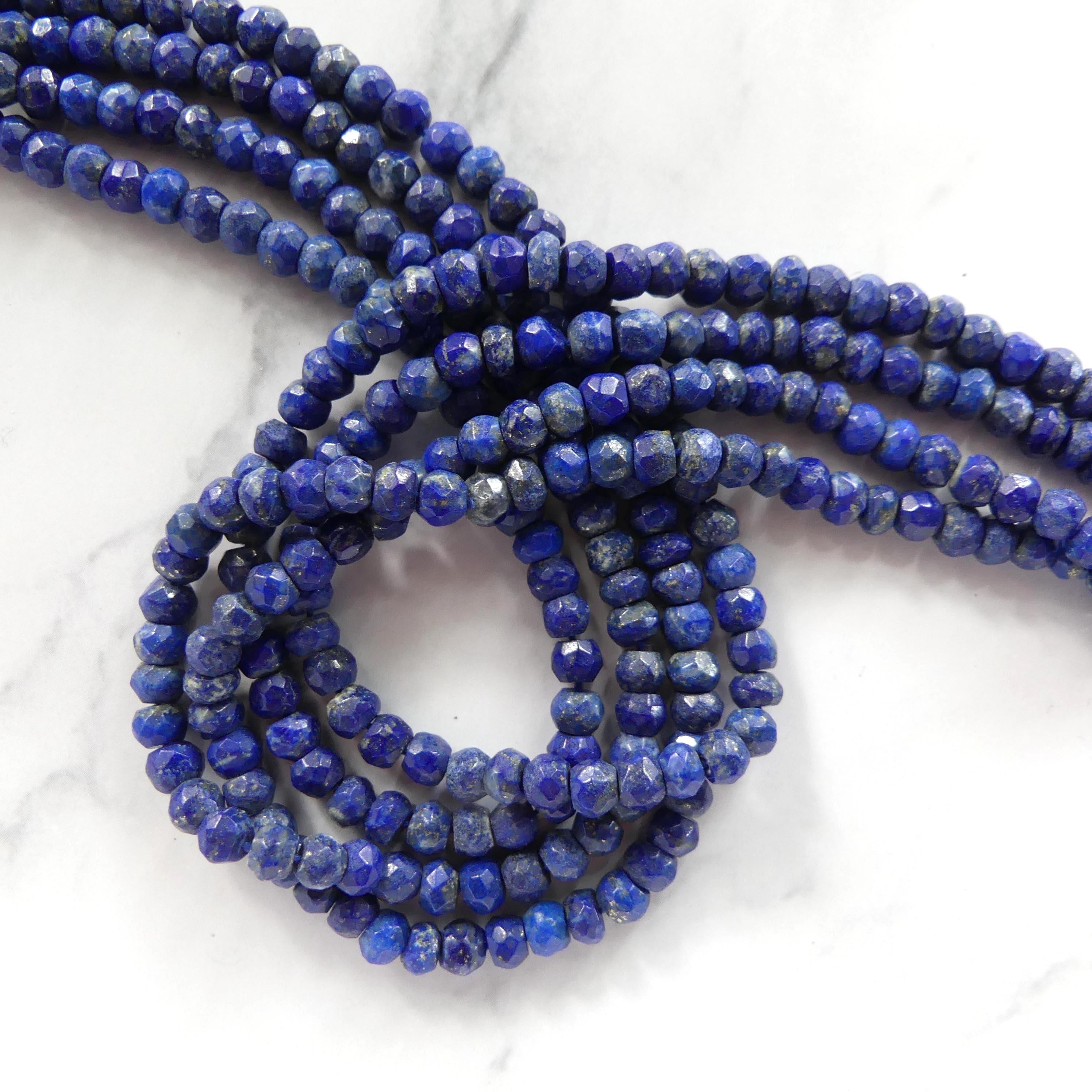 4mm 4.5mm Lapis Lazuli Rondel Beads 12" Blue Hand Faceted Lapis Gemstone Beads for Beading Craft Gift Beads DIY Jewelry Making