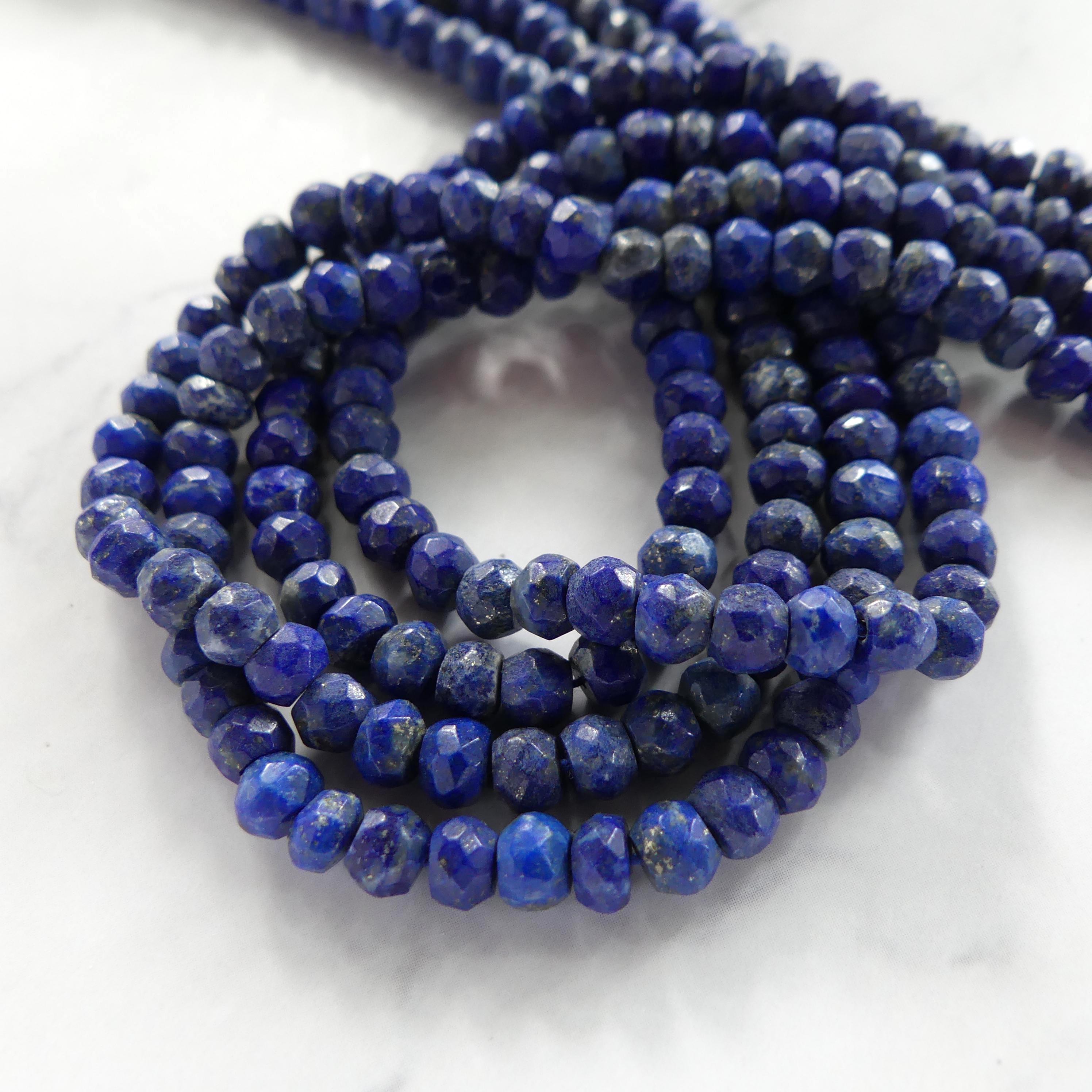 4mm 4.5mm Lapis Lazuli Rondel Beads 12" Blue Hand Faceted Lapis Gemstone Beads for Beading Craft Gift Beads DIY Jewelry Making