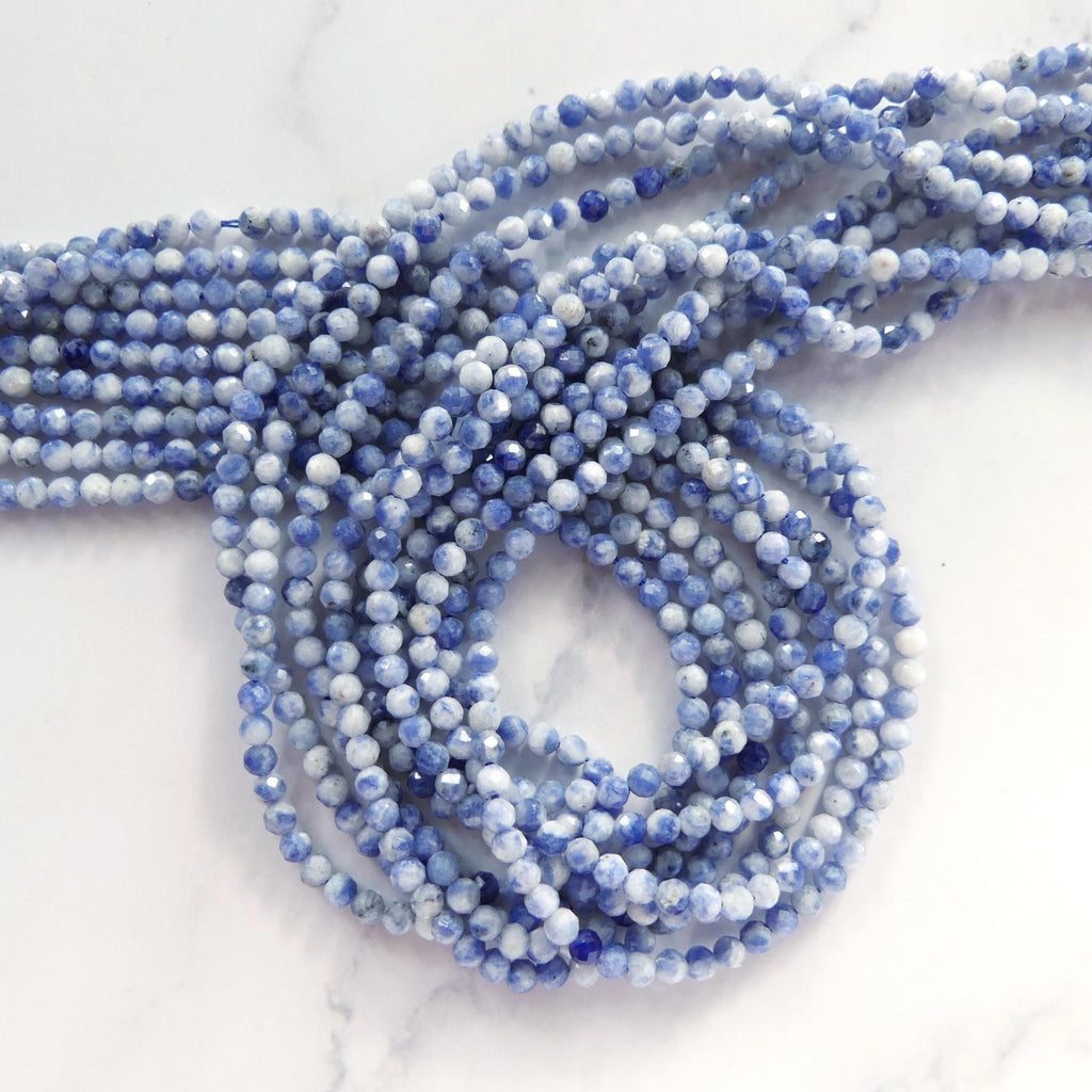 3mm Bolivian Sodalite Faceted Beads 15" Blue Whte Sodalite Genuine Gemstone Beads for Jewelry Making Beading Craft Gift Beads