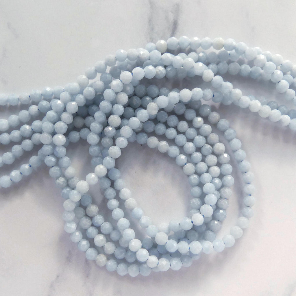 3mm Angelite Faceted Beads Genuine Beads 15" Pale Blue Gemstone Beads Beading Crafter Gift DIY Jewelry Making Seed Beads Baby Blue Crystal