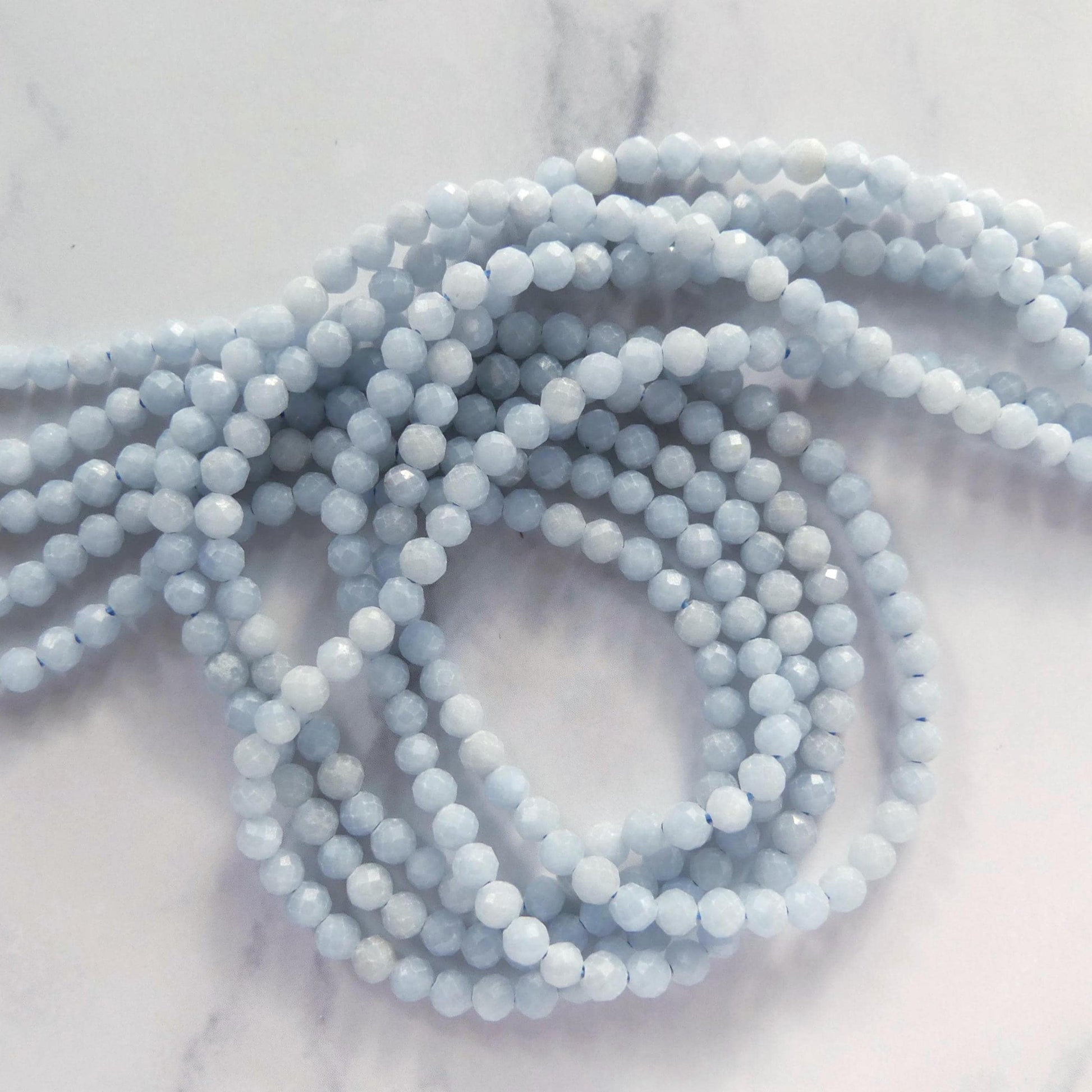 3mm Angelite Faceted Beads Genuine Beads 15" Pale Blue Gemstone Beads Beading Crafter Gift DIY Jewelry Making Seed Beads Baby Blue Crystal