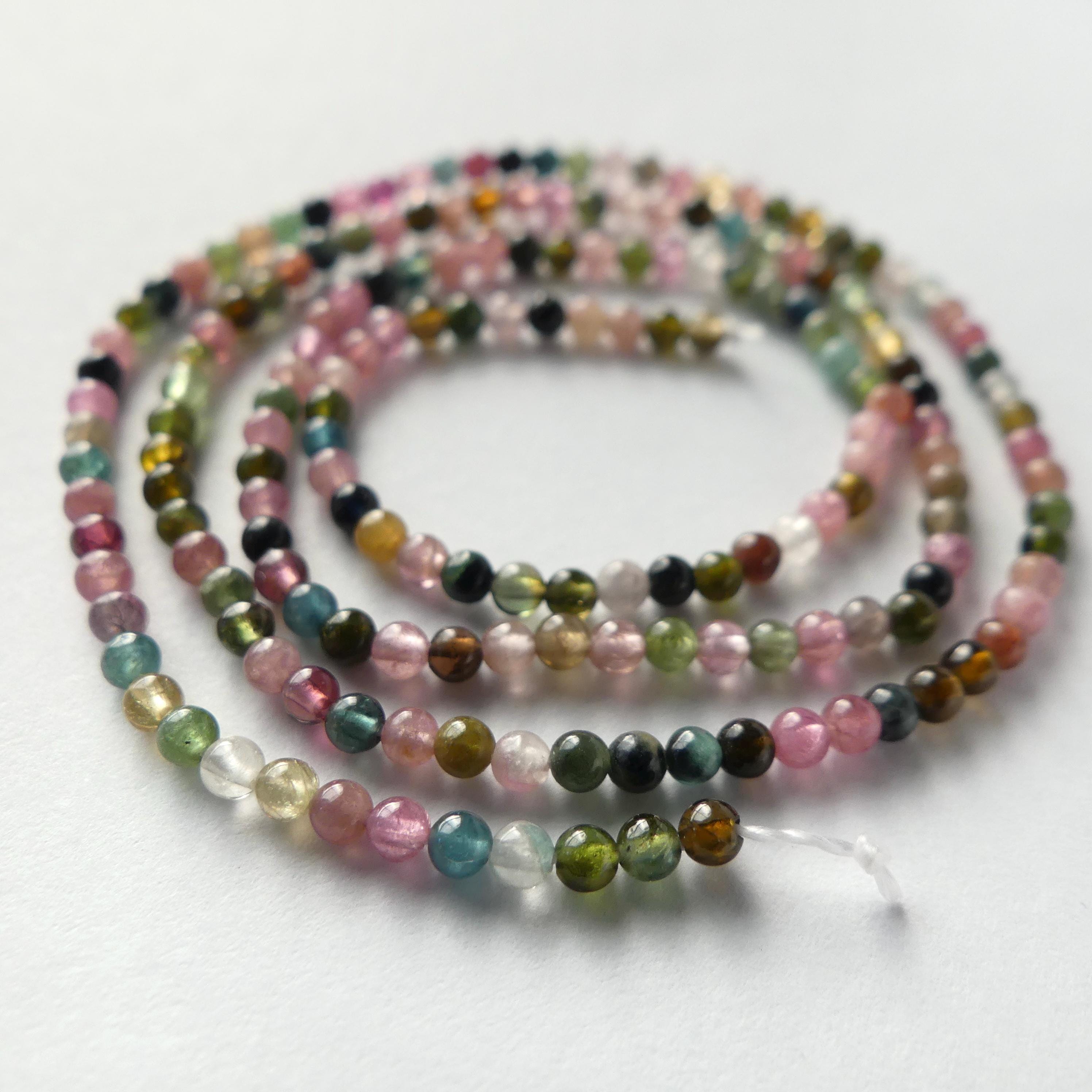 2mm Watermelon Tourmaline Smooth Beads 15" Transparent Rainbow Gemstone Beads for Jewelry Making DIY October Birthstone
