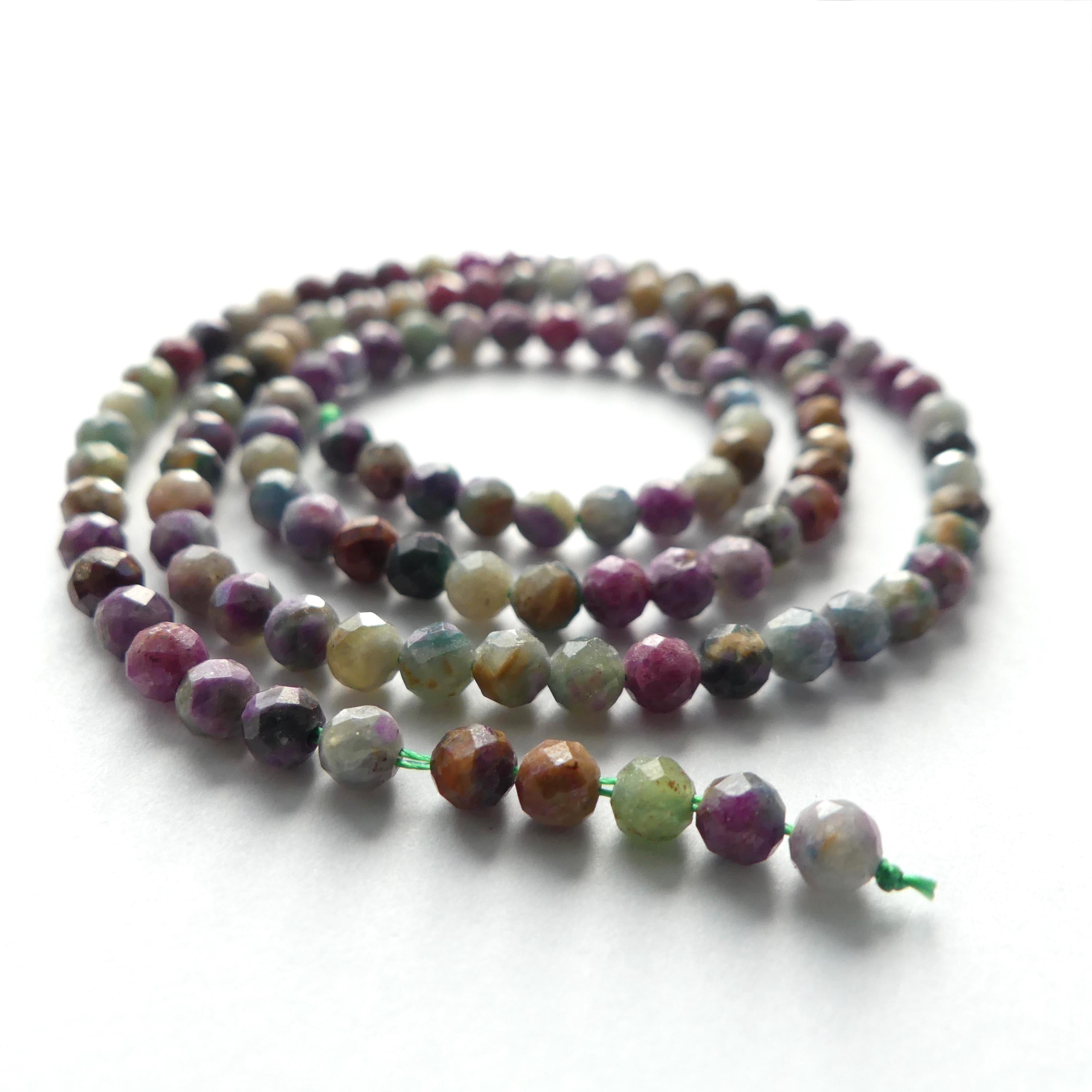 3.5mm Natural Ruby Fuchsite Micro Faceted Beads Genuine Small Colorful Beads 15" Gemstone Beads for Jewelry Making Beading Gift for Crafter