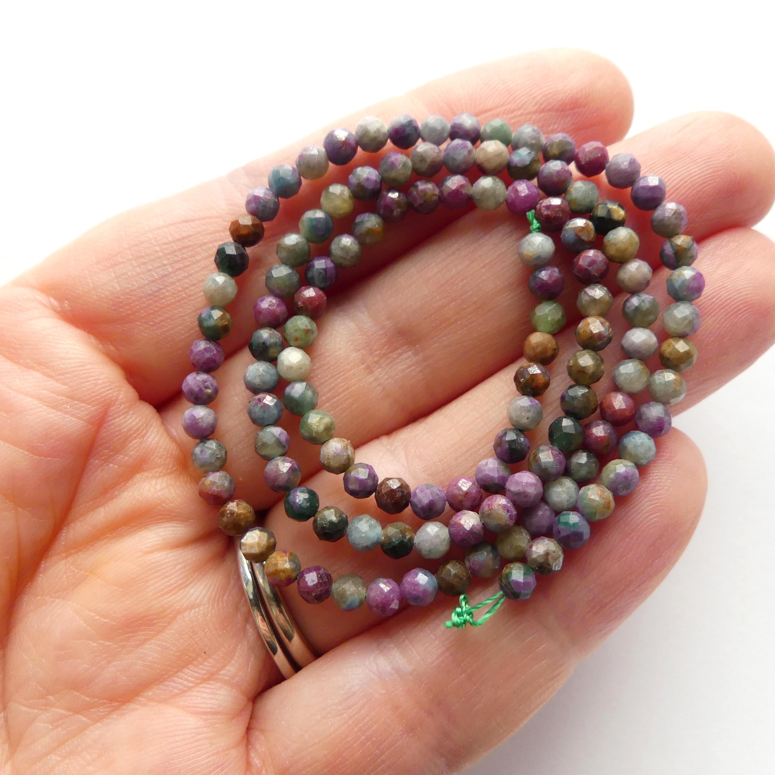 3.5mm Natural Ruby Fuchsite Micro Faceted Beads Genuine Small Colorful Beads 15" Gemstone Beads for Jewelry Making Beading Gift for Crafter