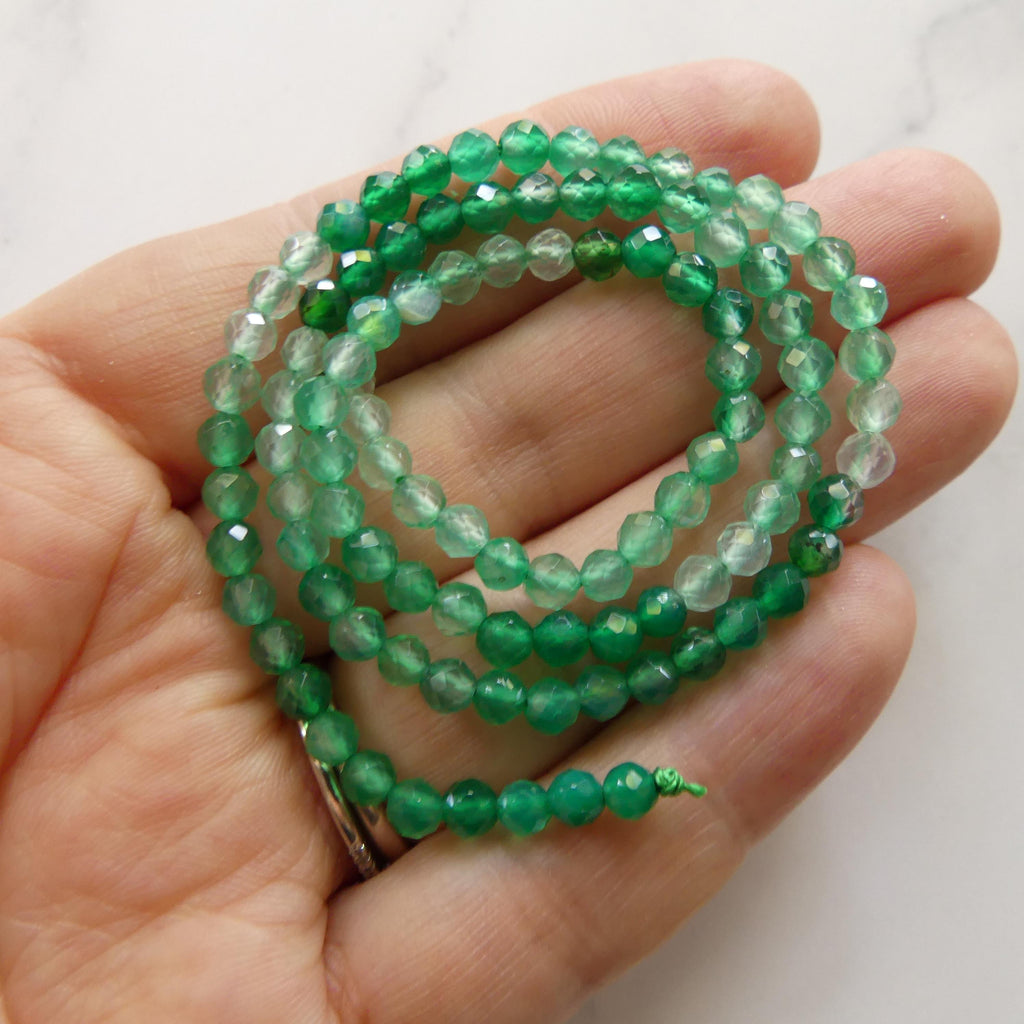 4mm Green Agate Faceted Beads 15" Genuine Green Ombre Agate Gemstone Beads Green Onyx Jewelry Making Beading Craft Gift