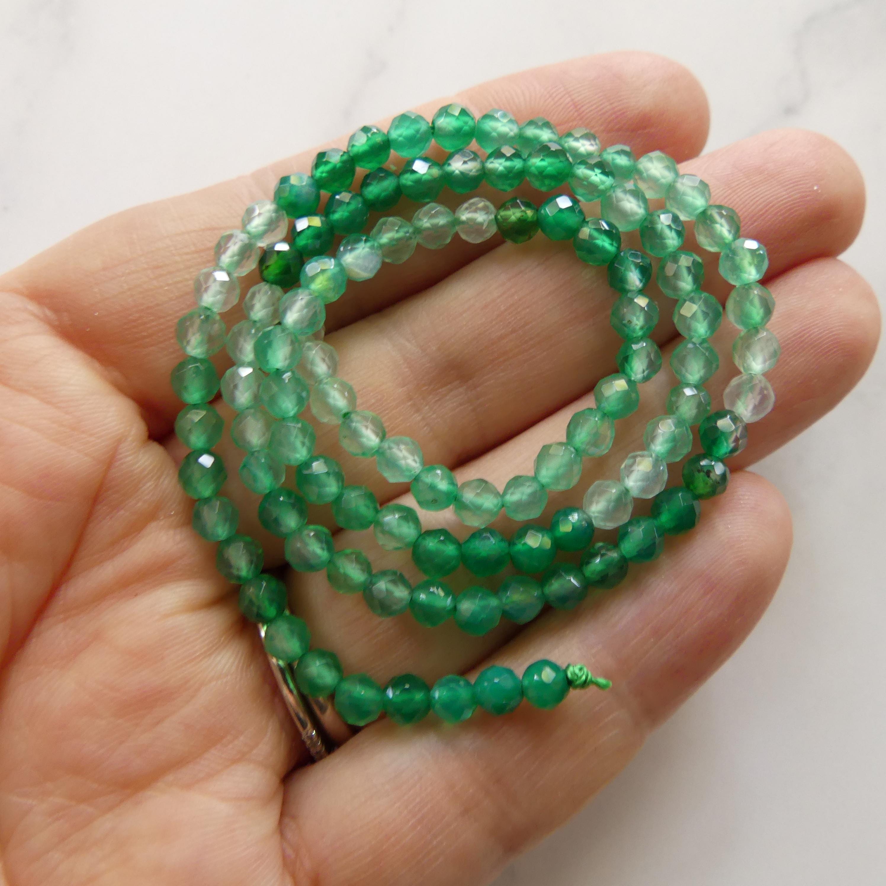 4mm Green Agate Faceted Beads 15" Genuine Green Ombre Agate Gemstone Beads Green Onyx Jewelry Making Beading Craft Gift