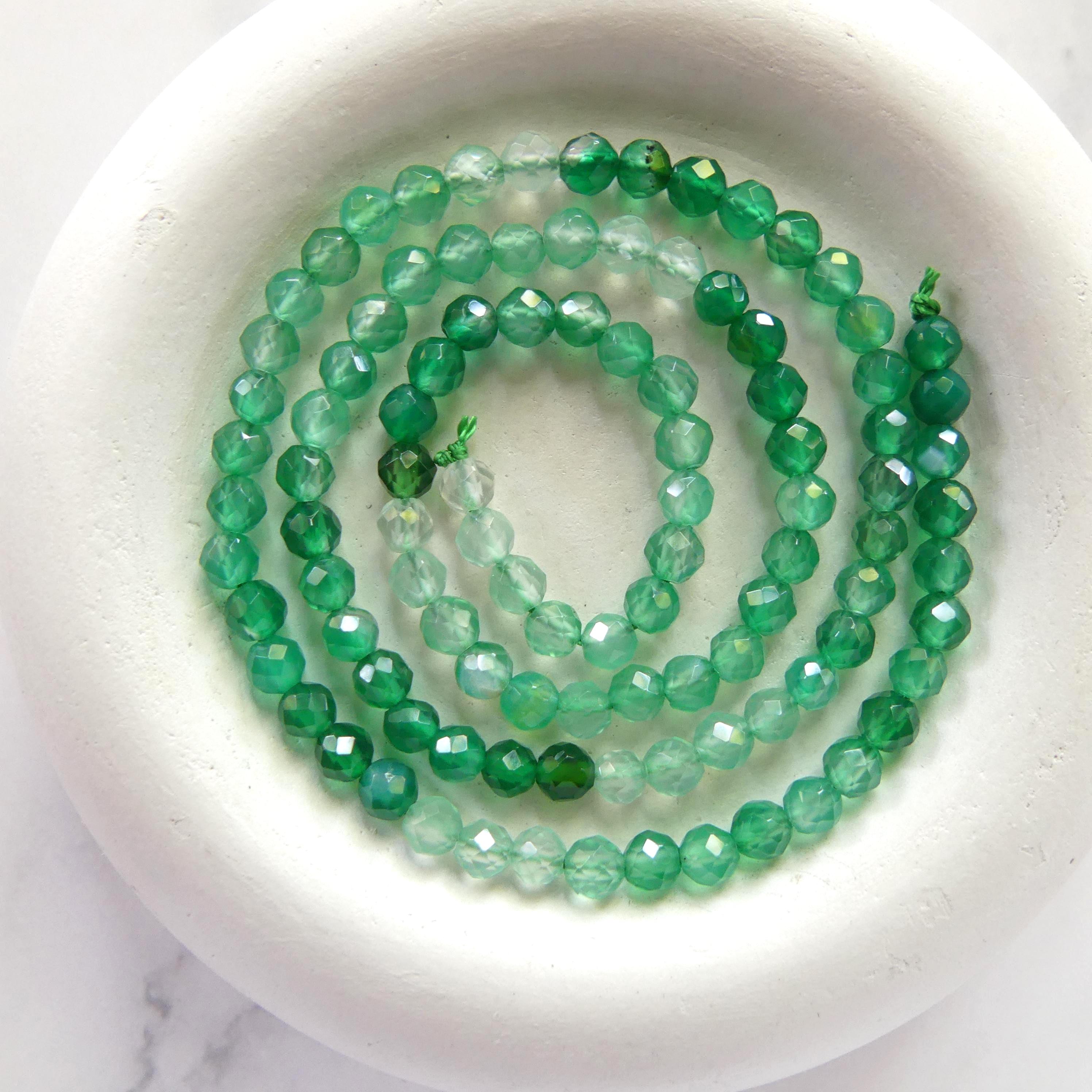 4mm Green Agate Faceted Beads 15" Genuine Green Ombre Agate Gemstone Beads Green Onyx Jewelry Making Beading Craft Gift