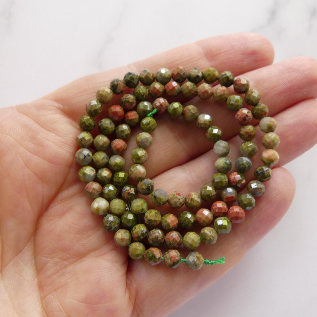4mm Unakite Faceted Beads 15" Green Orange Genuine Gemstone Beads for Jewelry Making Beading Craft Gift DIY Jewelry