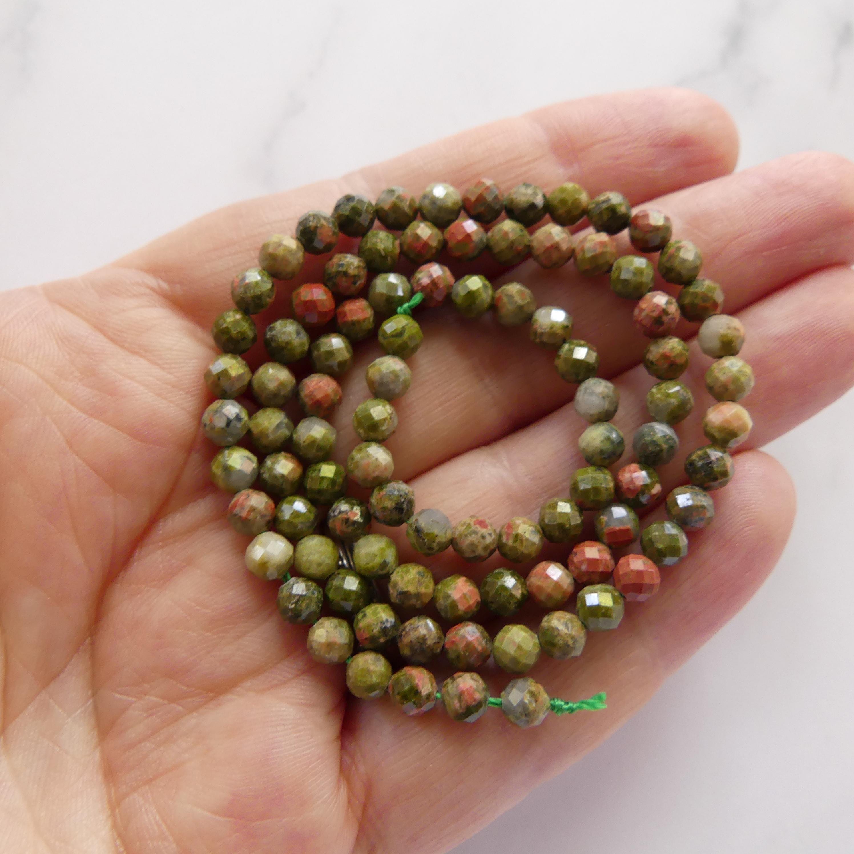 4mm Unakite Faceted Beads 15" Green Orange Genuine Gemstone Beads for Jewelry Making Beading Craft Gift DIY Jewelry