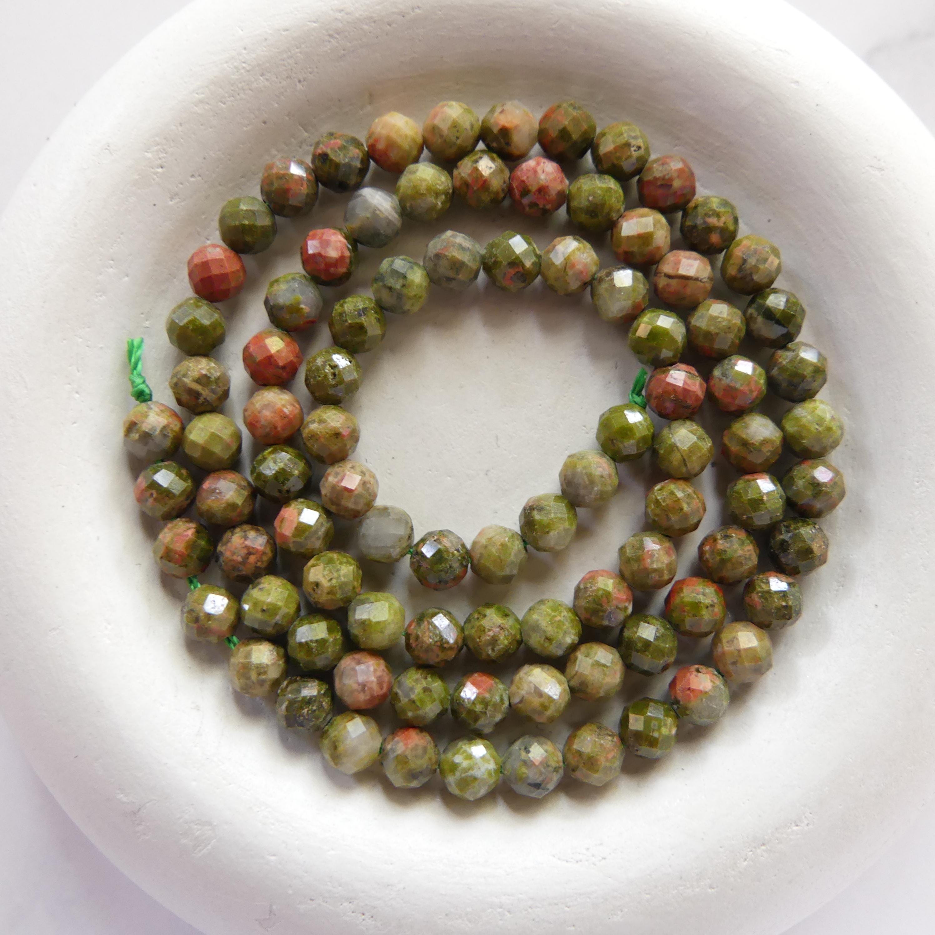 4mm Unakite Faceted Beads 15" Green Orange Genuine Gemstone Beads for Jewelry Making Beading Craft Gift DIY Jewelry