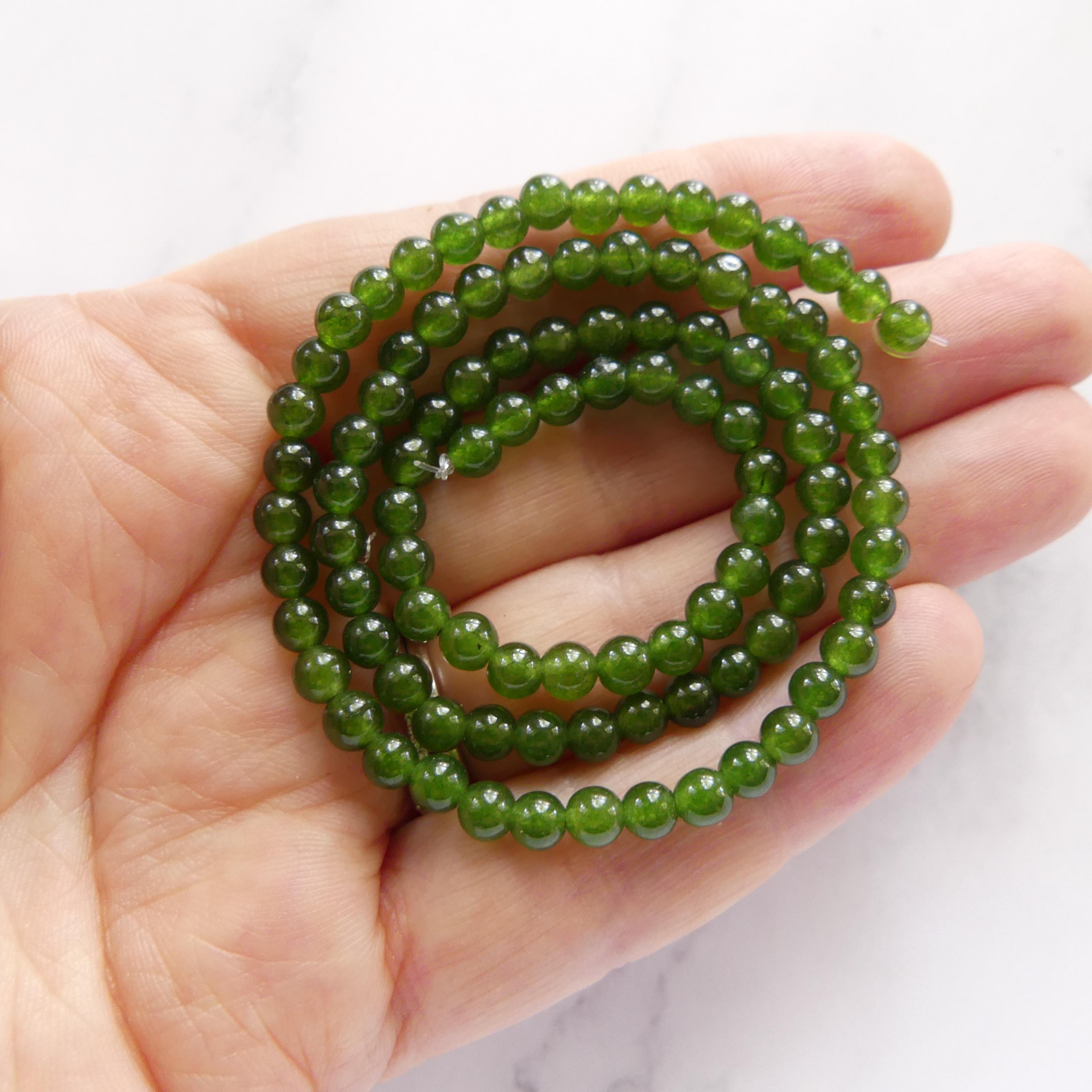 4mm Taiwan Jade Beads Smooth 15" Green Jade Genuine Gemstone Beads Natural Jade for Jewelry Making Beading Craft Gift Beads