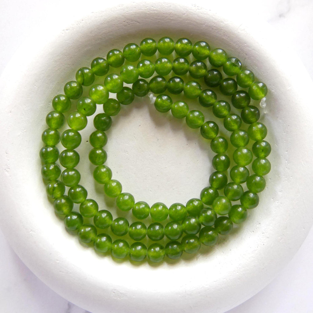 4mm Taiwan Jade Beads Smooth 15" Green Jade Genuine Gemstone Beads Natural Jade for Jewelry Making Beading Craft Gift Beads