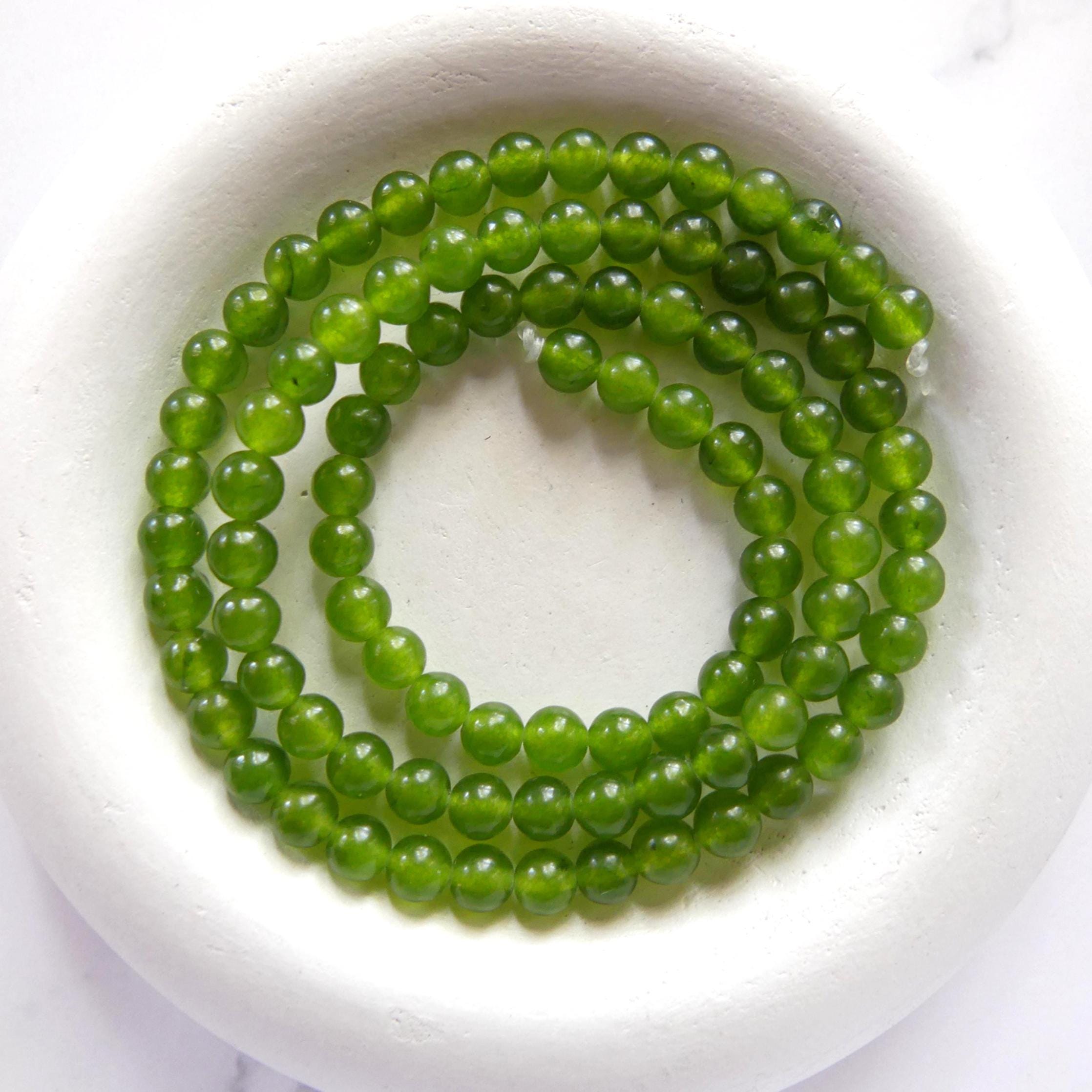 4mm Taiwan Jade Beads Smooth 15" Green Jade Genuine Gemstone Beads Natural Jade for Jewelry Making Beading Craft Gift Beads