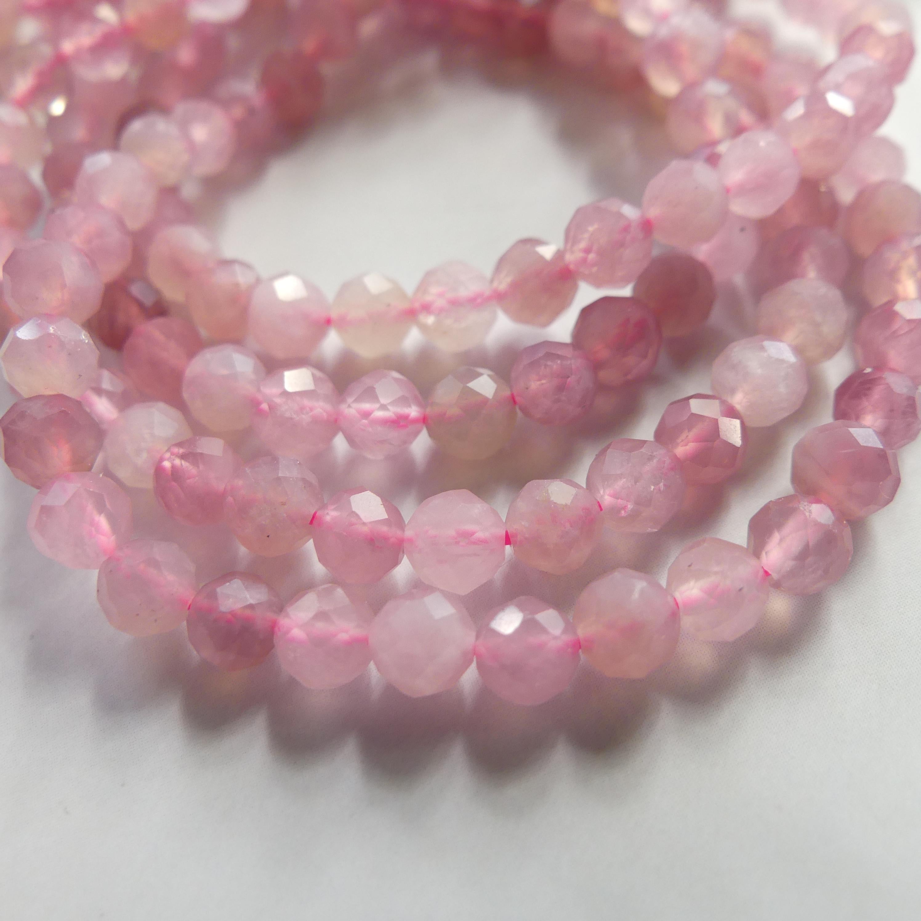4mm Madagascar Rose Quartz Faceted Beads 15" Pale Pink Genuine Gemstone Beads for Jewelry Making Beading Craft Gift Beads