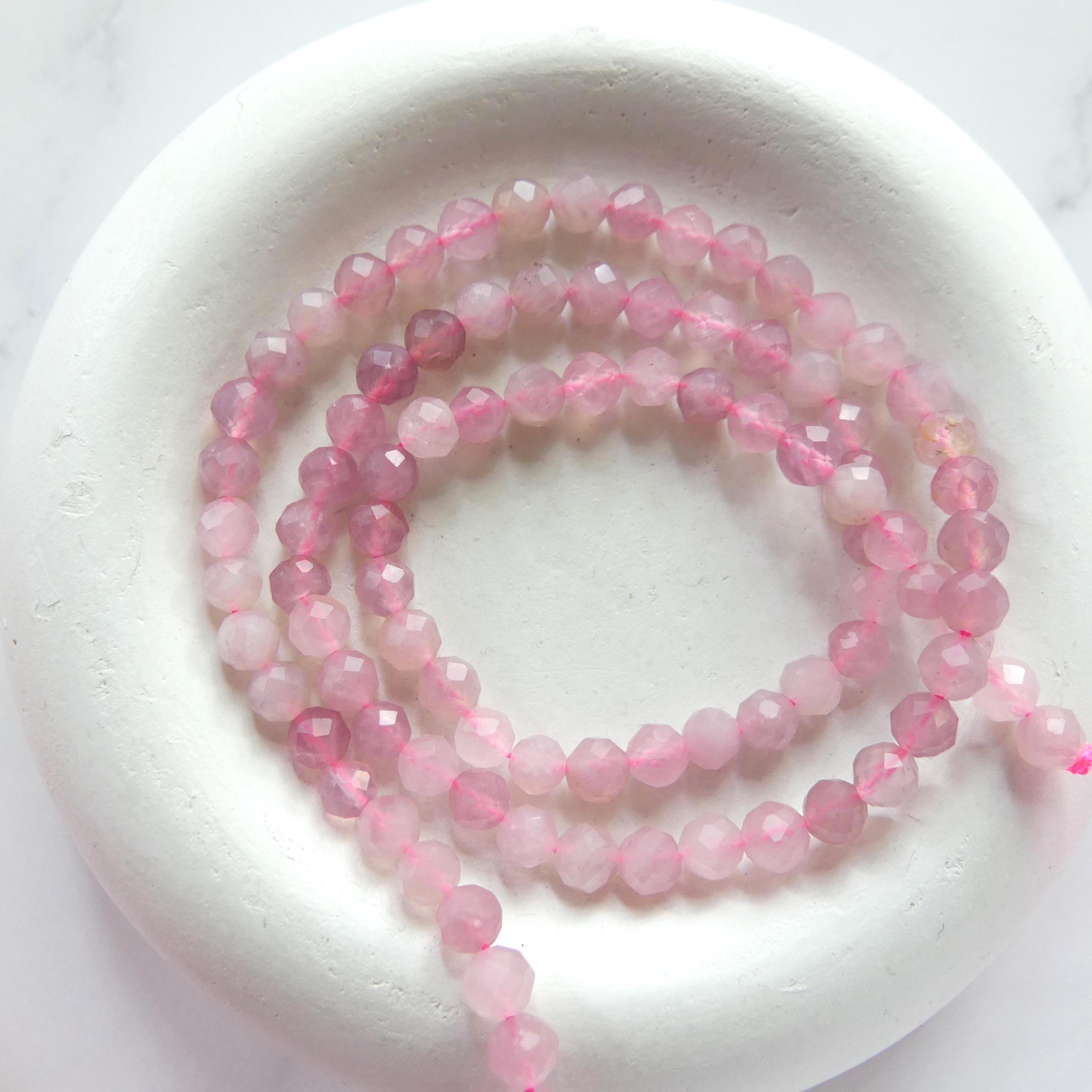 4mm Madagascar Rose Quartz Faceted Beads 15" Pale Pink Genuine Gemstone Beads for Jewelry Making Beading Craft Gift Beads