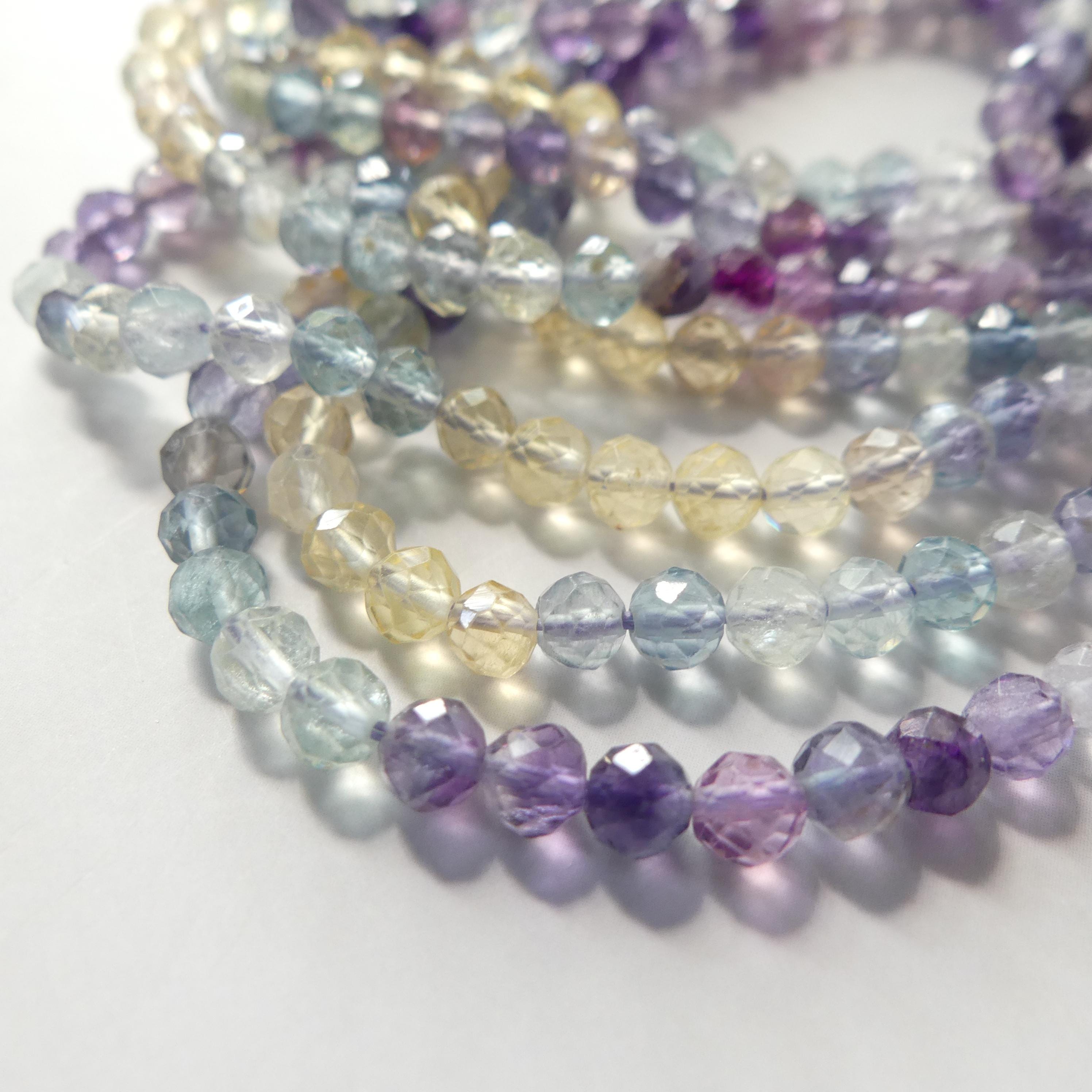 4mm AAA Multi Fluorite Beads Faceted Beads 15" Multi Color Genuine Gemstone Tiny Small Beads for Jewelry Making Beading Craft Gift