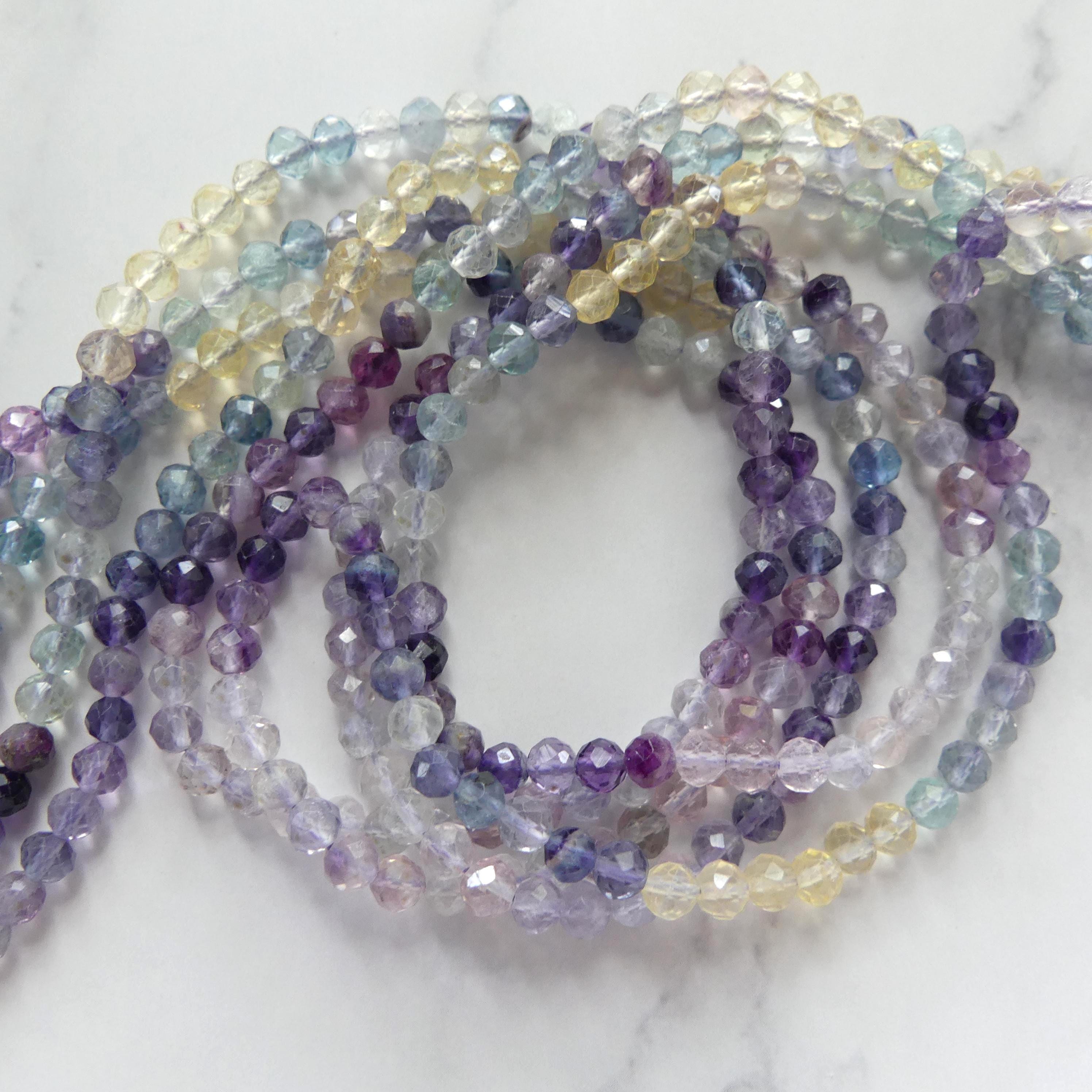 4mm AAA Multi Fluorite Beads Faceted Beads 15" Multi Color Genuine Gemstone Tiny Small Beads for Jewelry Making Beading Craft Gift
