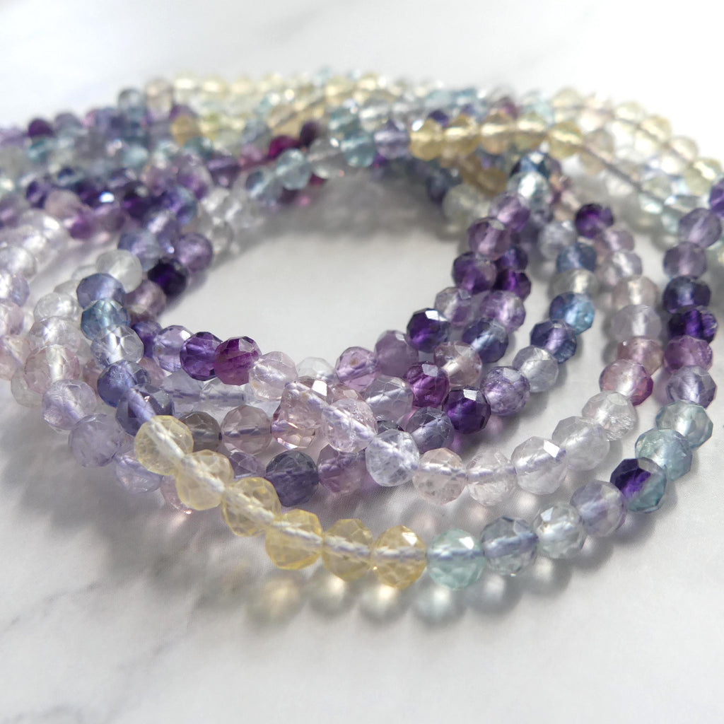 4mm AAA Multi Fluorite Beads Faceted Beads 15" Multi Color Genuine Gemstone Tiny Small Beads for Jewelry Making Beading Craft Gift